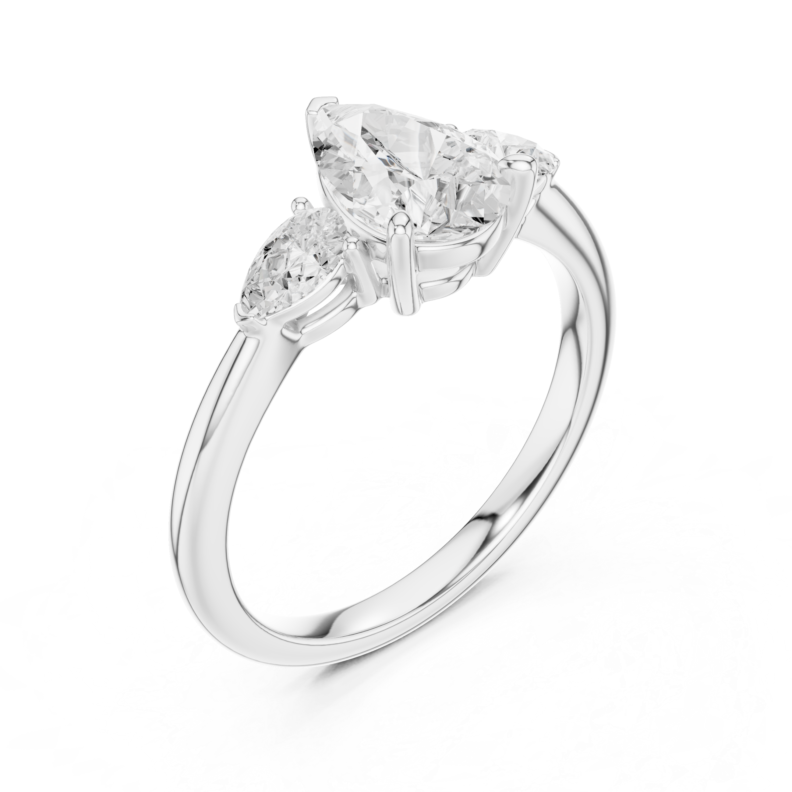 Pear Cut Three Stone Engagement Ring – 2.50 CT Total Diamond Ring