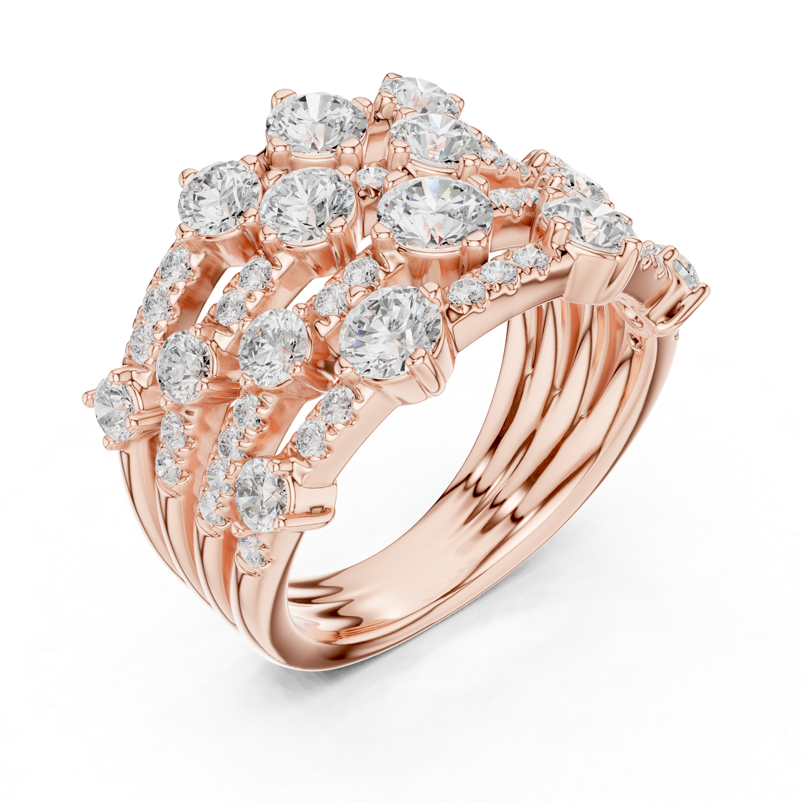 Multi-Row Diamond Statement Ring – 1.97 CT Total Diamond Wide Band Ring