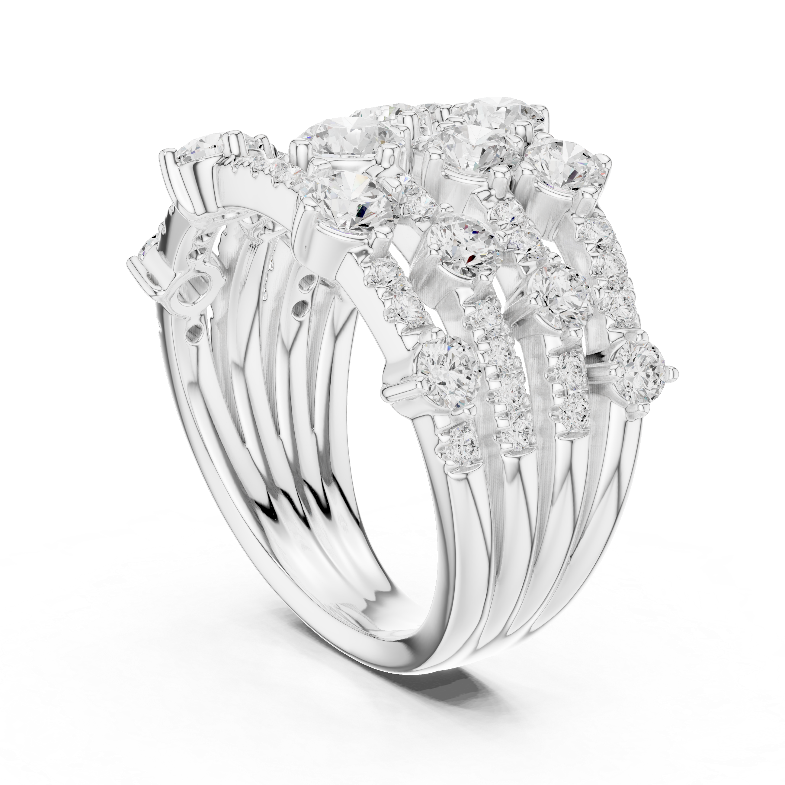 Multi-Row Diamond Statement Ring – 1.97 CT Total Diamond Wide Band Ring