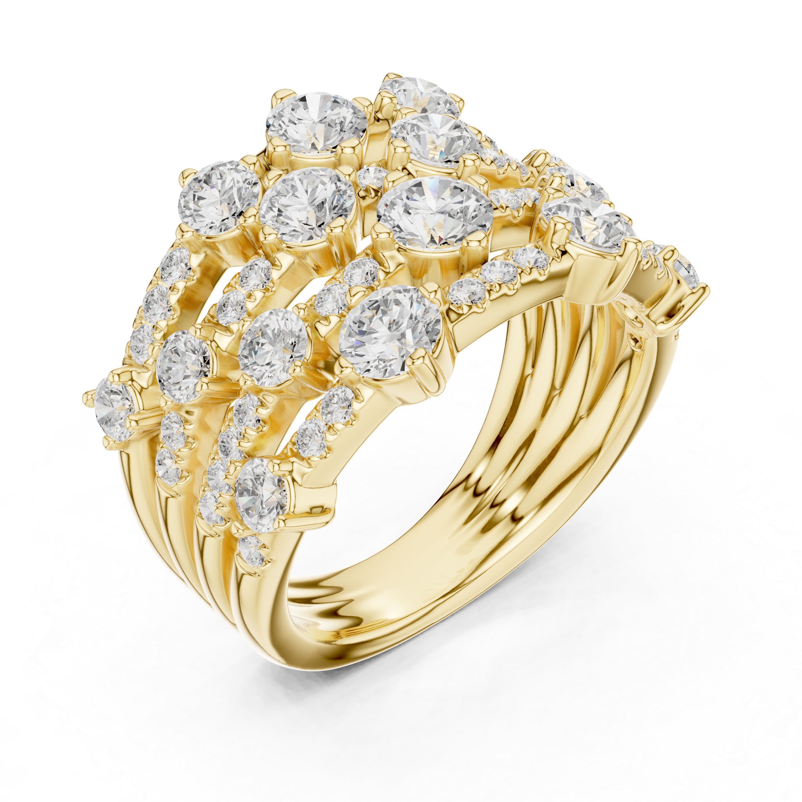 Multi-Row Diamond Statement Ring – 1.97 CT Total Diamond Wide Band Ring