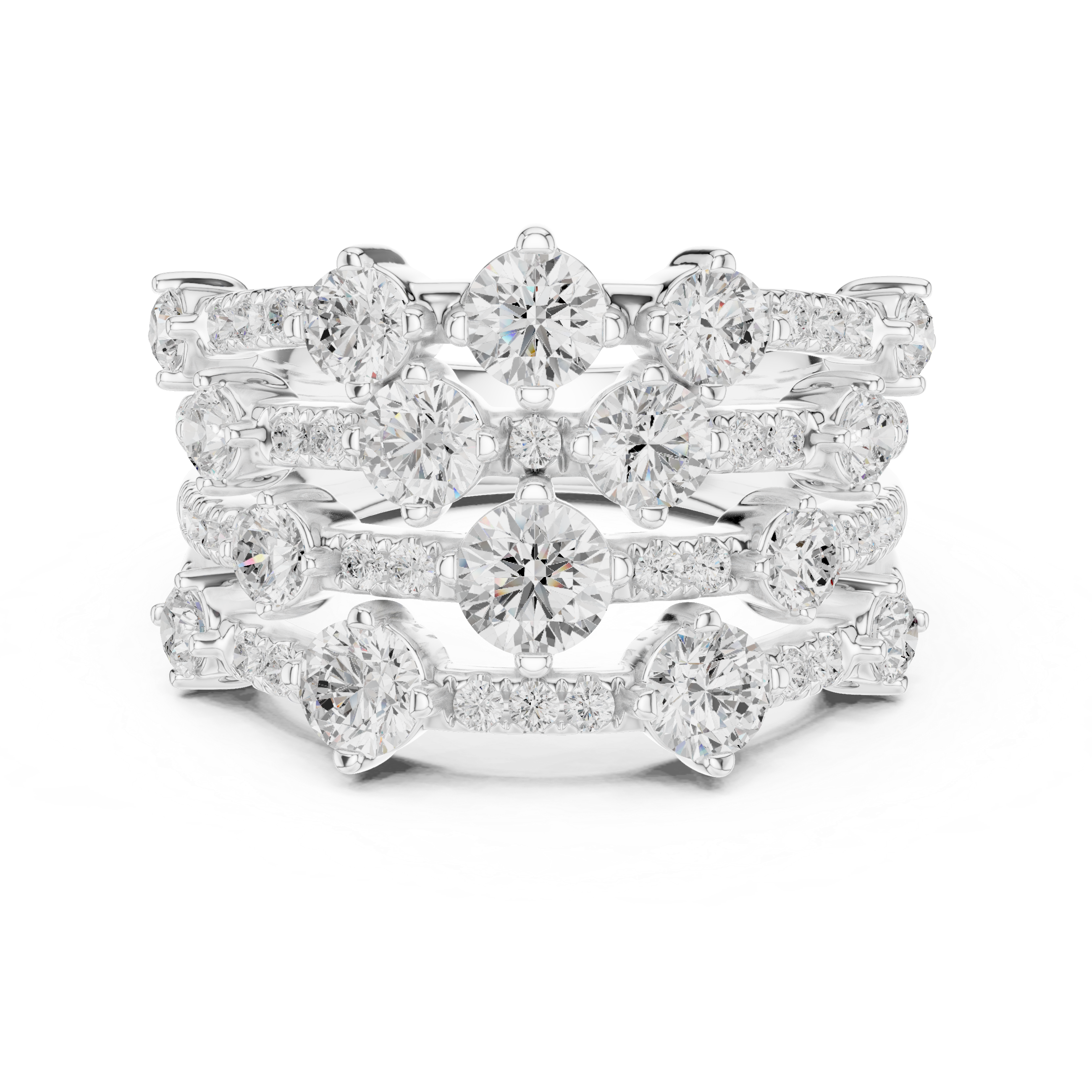 Multi-Row Diamond Statement Ring – 1.97 CT Total Diamond Wide Band Ring