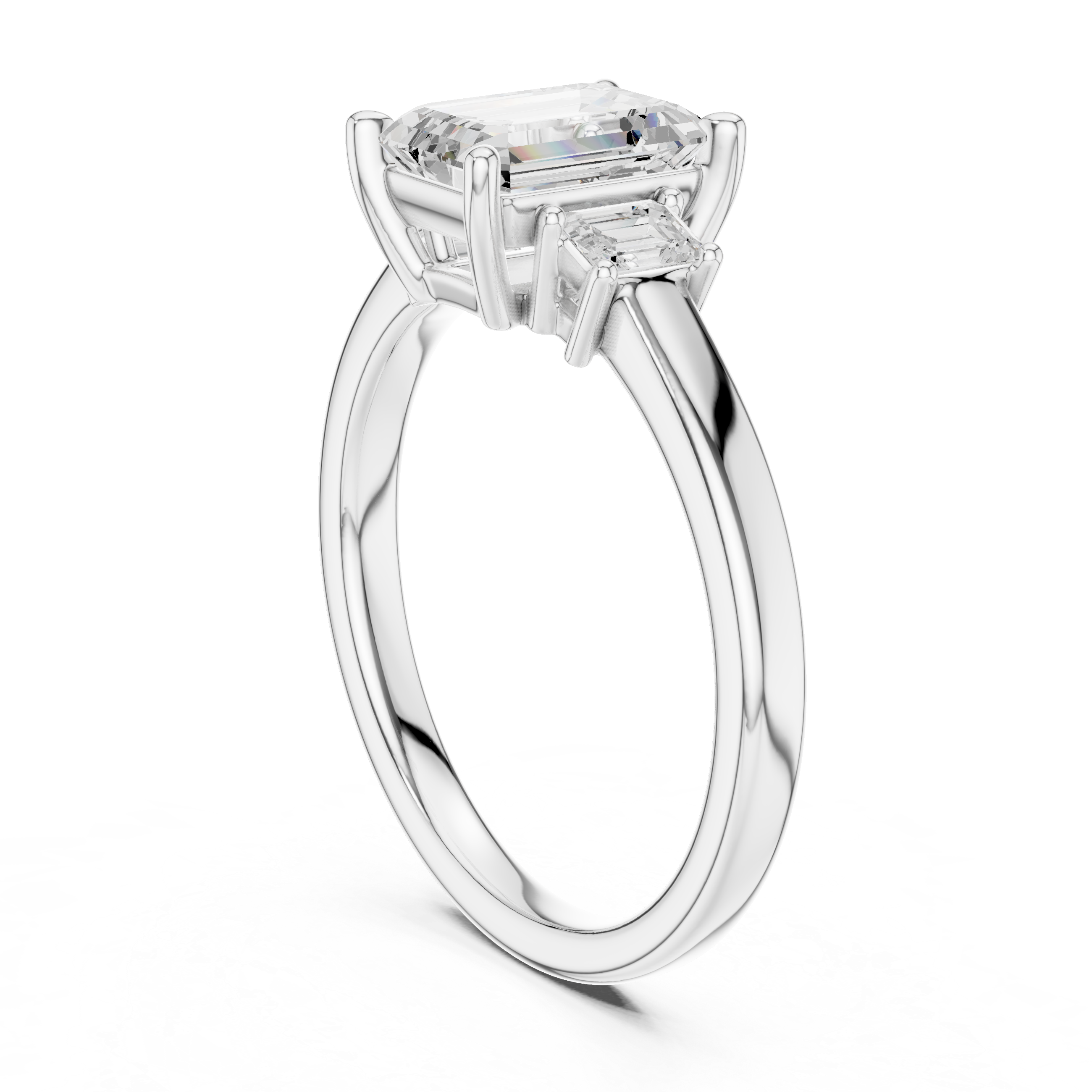 Emerald Cut Three Stone Engagement Ring – 1.70 CT Total Diamond Ring
