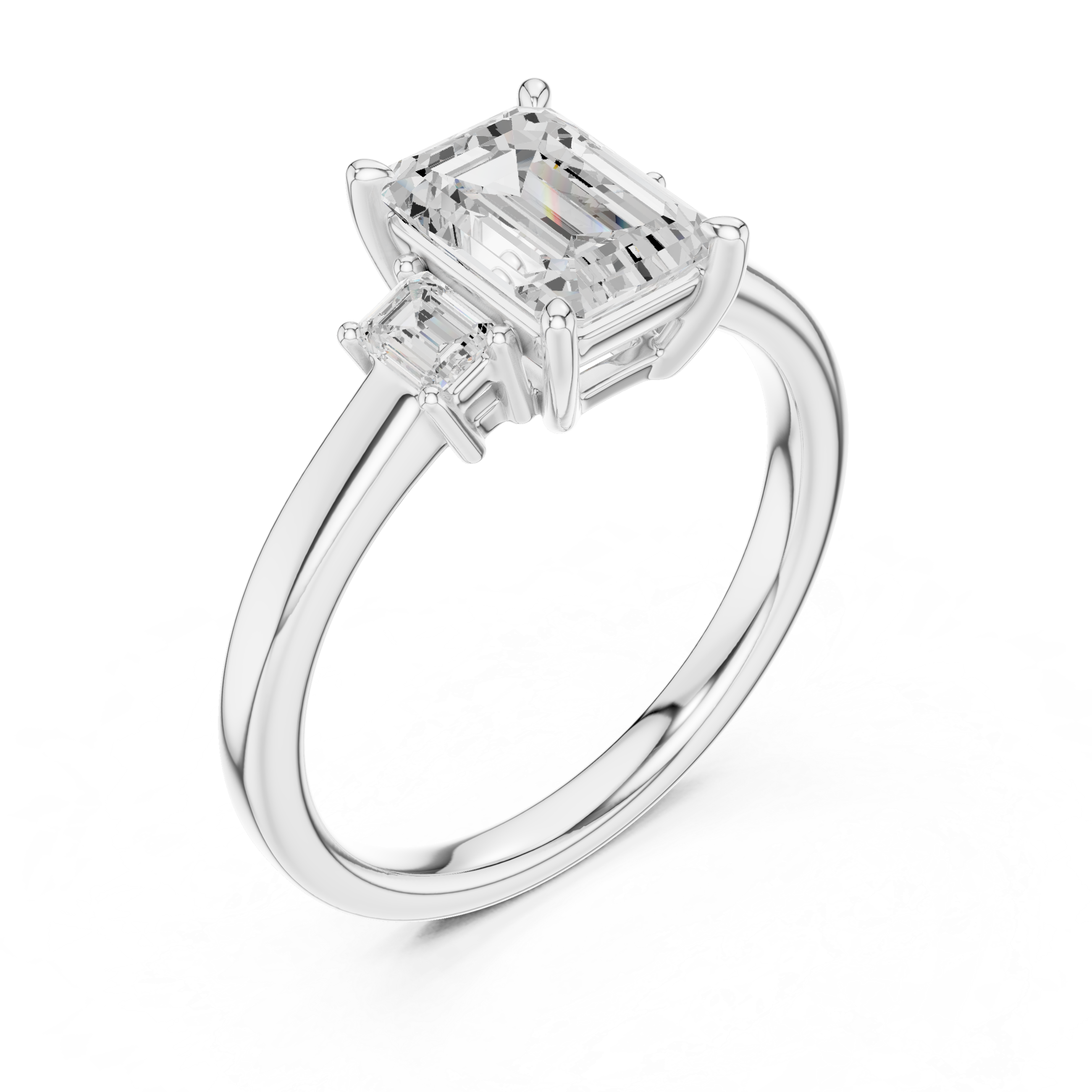 Emerald Cut Three Stone Engagement Ring – 1.70 CT Total Diamond Ring