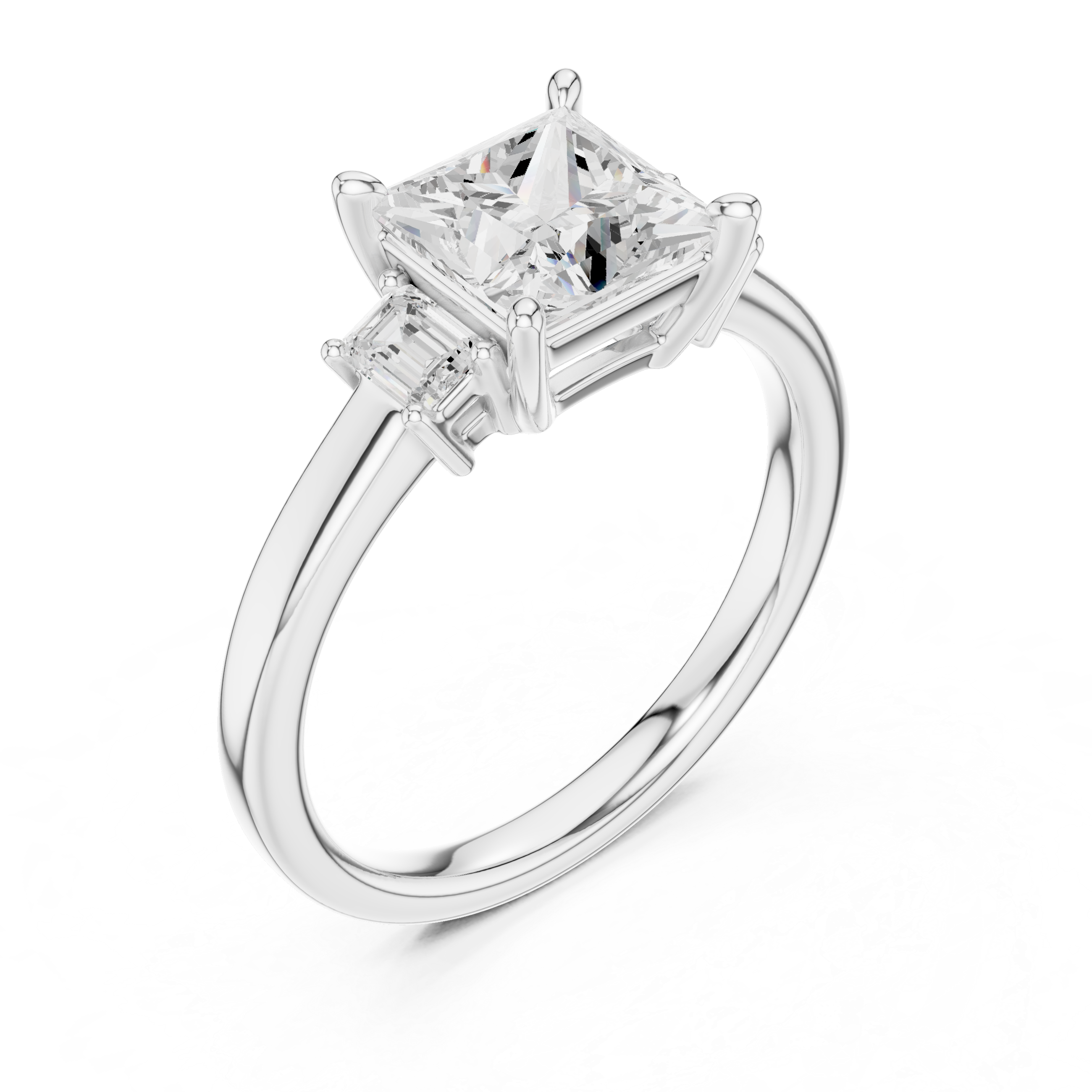 Princess Cut Three Stone Engagement Ring – 1.70 CT Total Diamond Ring