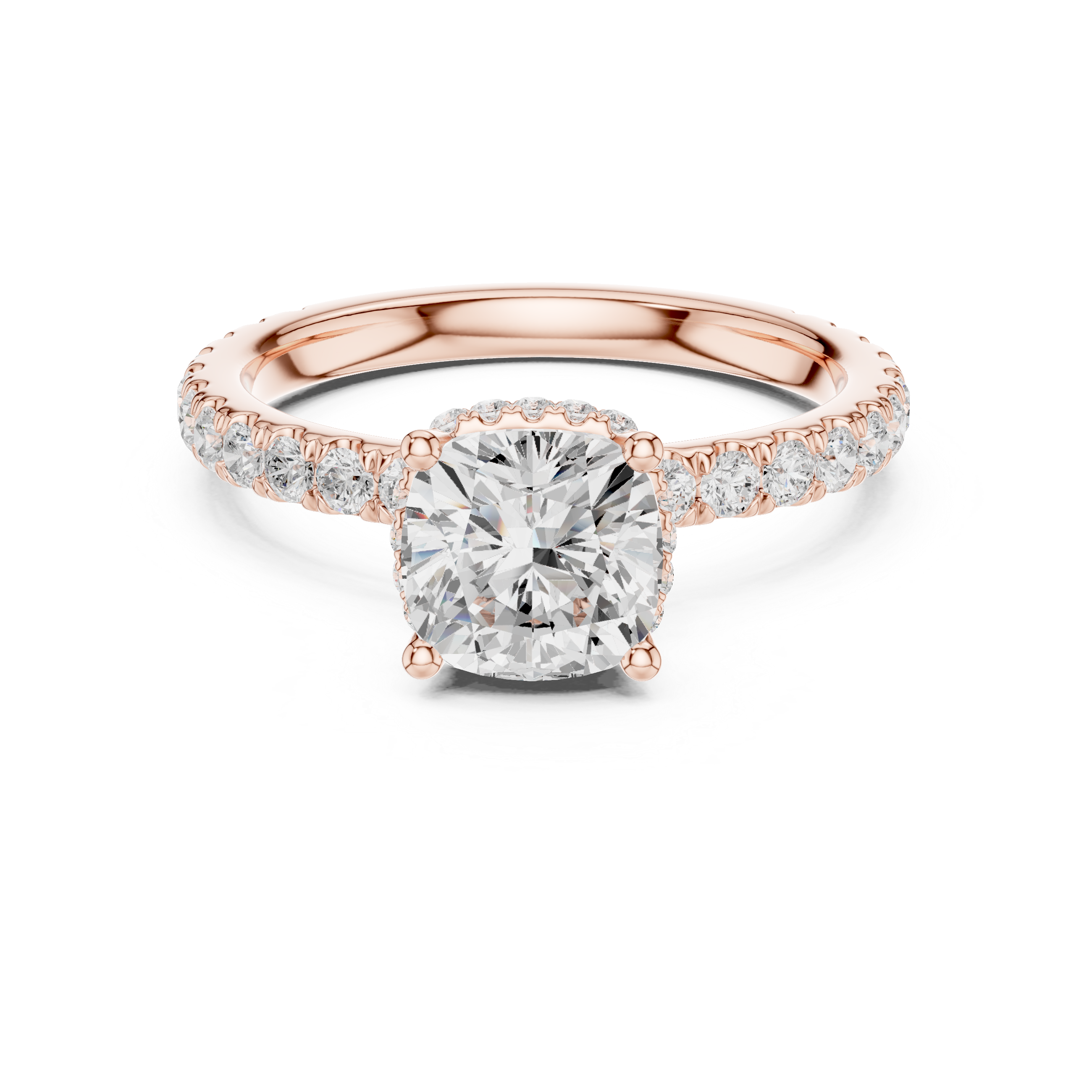 Halo Cushion Cut Engagement Ring with Double Pavé Band – 2.14 CT Total Weight Diamond Ring