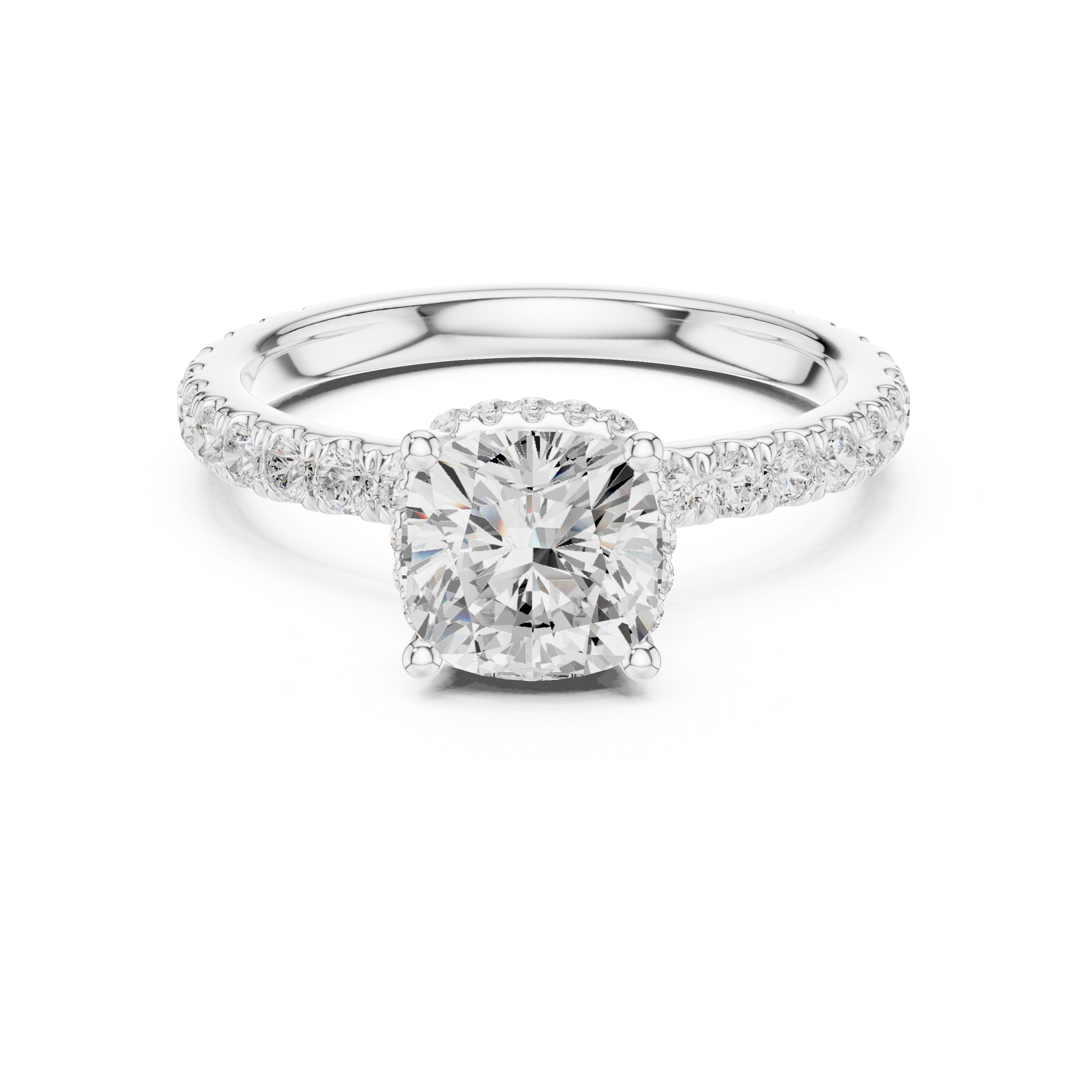 Halo Cushion Cut Engagement Ring with Double Pavé Band – 2.14 CT Total Weight Diamond Ring