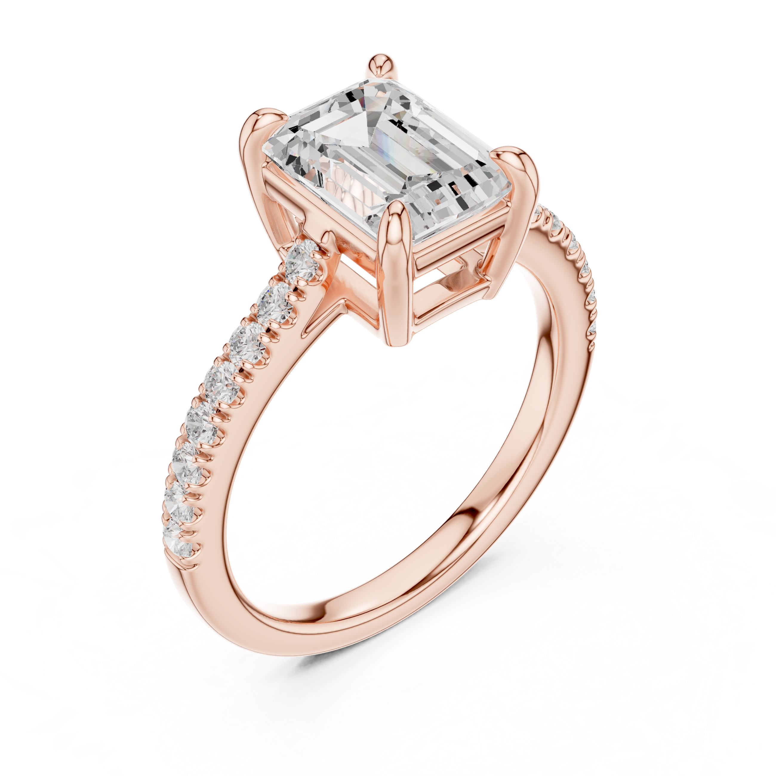 Emerald Cut Pavé Solitaire Engagement Ring – 2.30 CT Total Weight Diamond Ring
