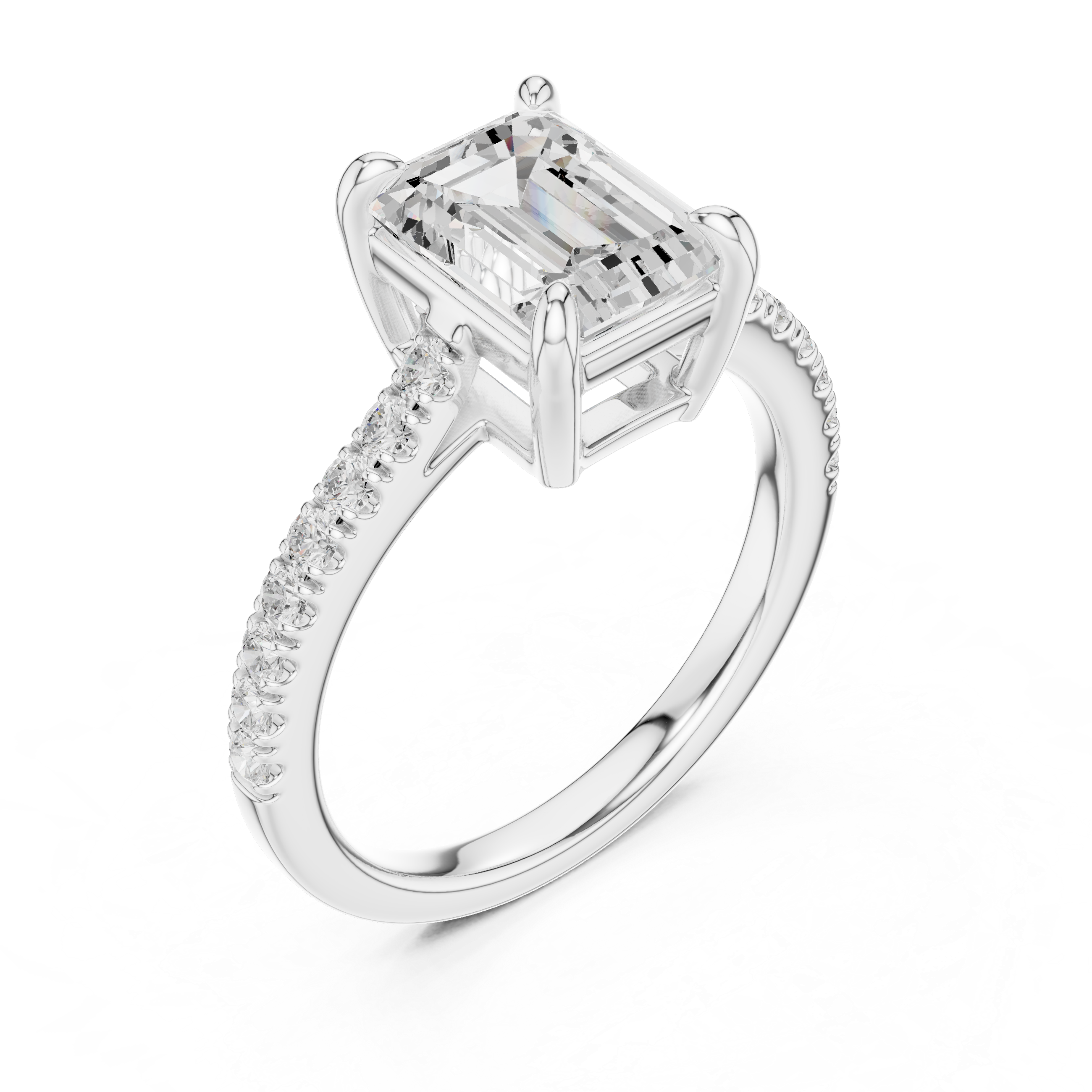 Emerald Cut Pavé Solitaire Engagement Ring – 2.30 CT Total Weight Diamond Ring