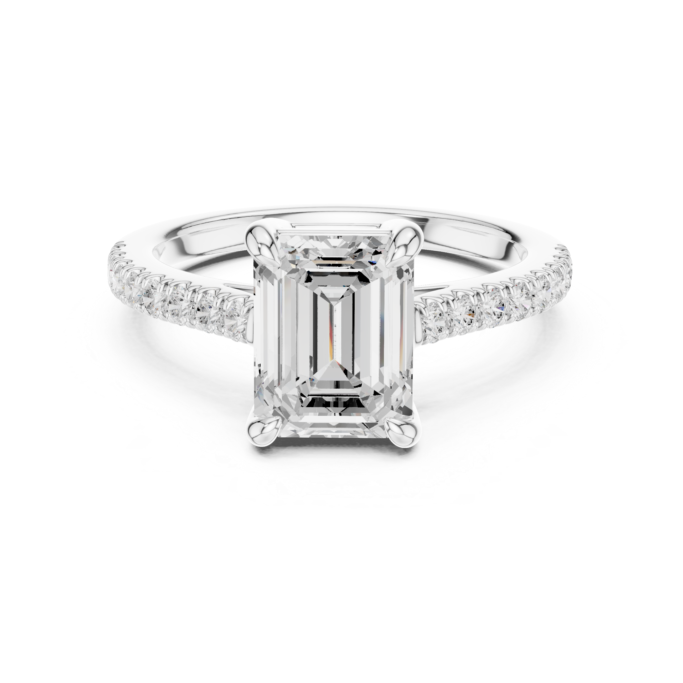 Emerald Cut Pavé Solitaire Engagement Ring – 2.30 CT Total Weight Diamond Ring