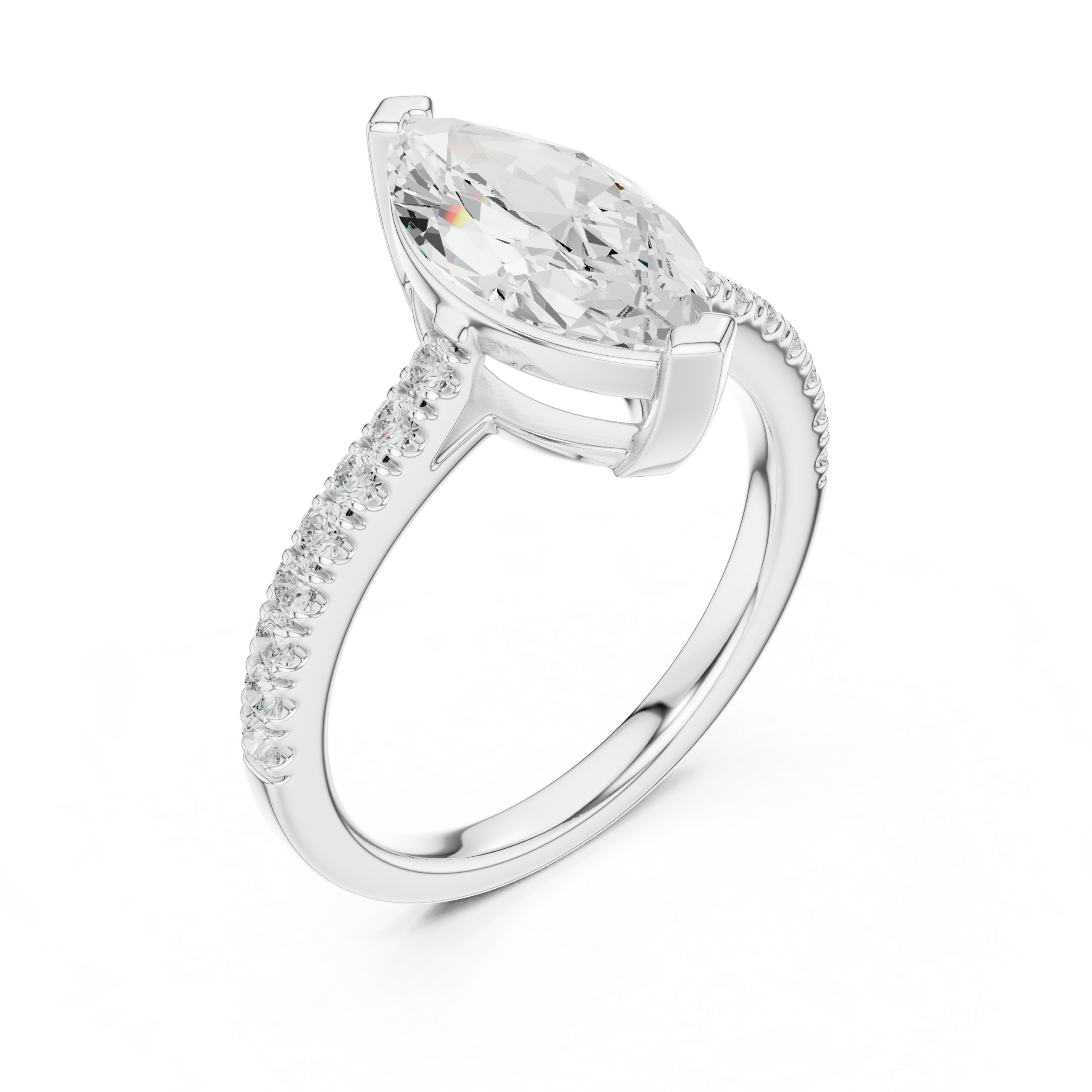 Marquise Cut Pavé Solitaire Engagement Ring – 2.30 CT Total Weight Diamond Ring