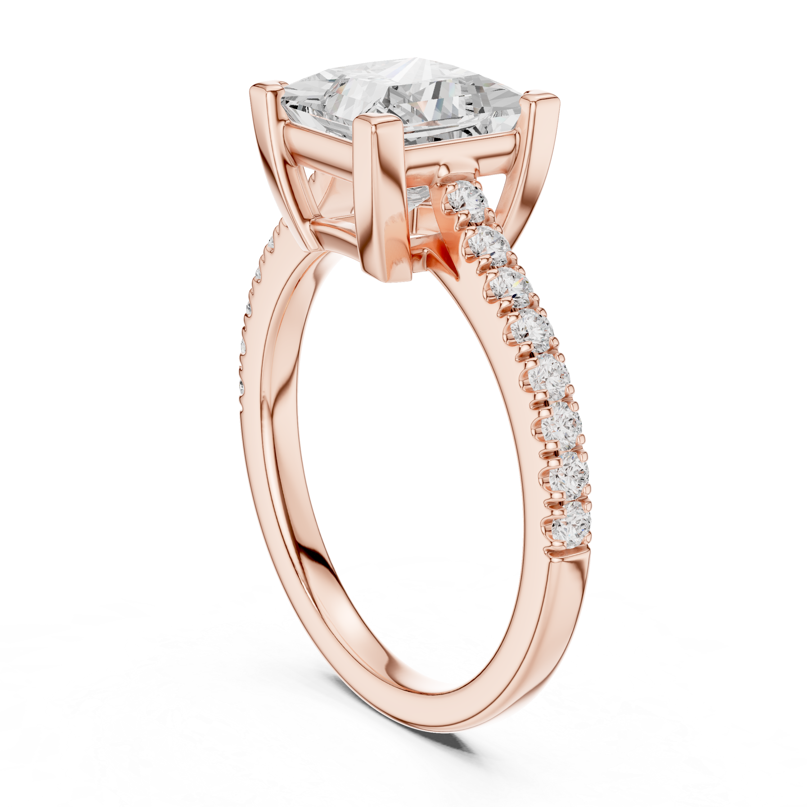 Princess Cut Pavé Solitaire Engagement Ring – 2.30 CT Total Weight Diamond Ring