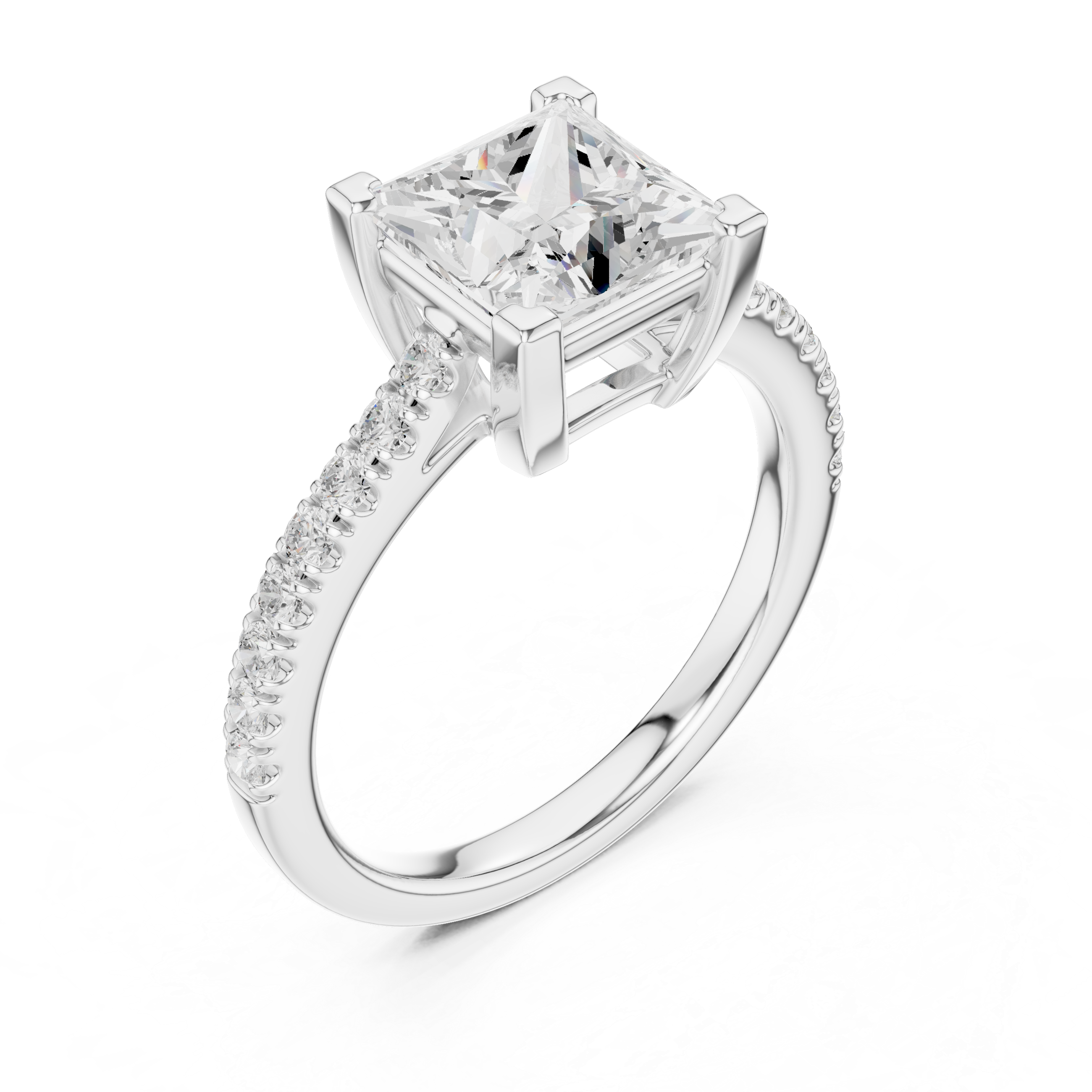 Princess Cut Pavé Solitaire Engagement Ring – 2.30 CT Total Weight Diamond Ring