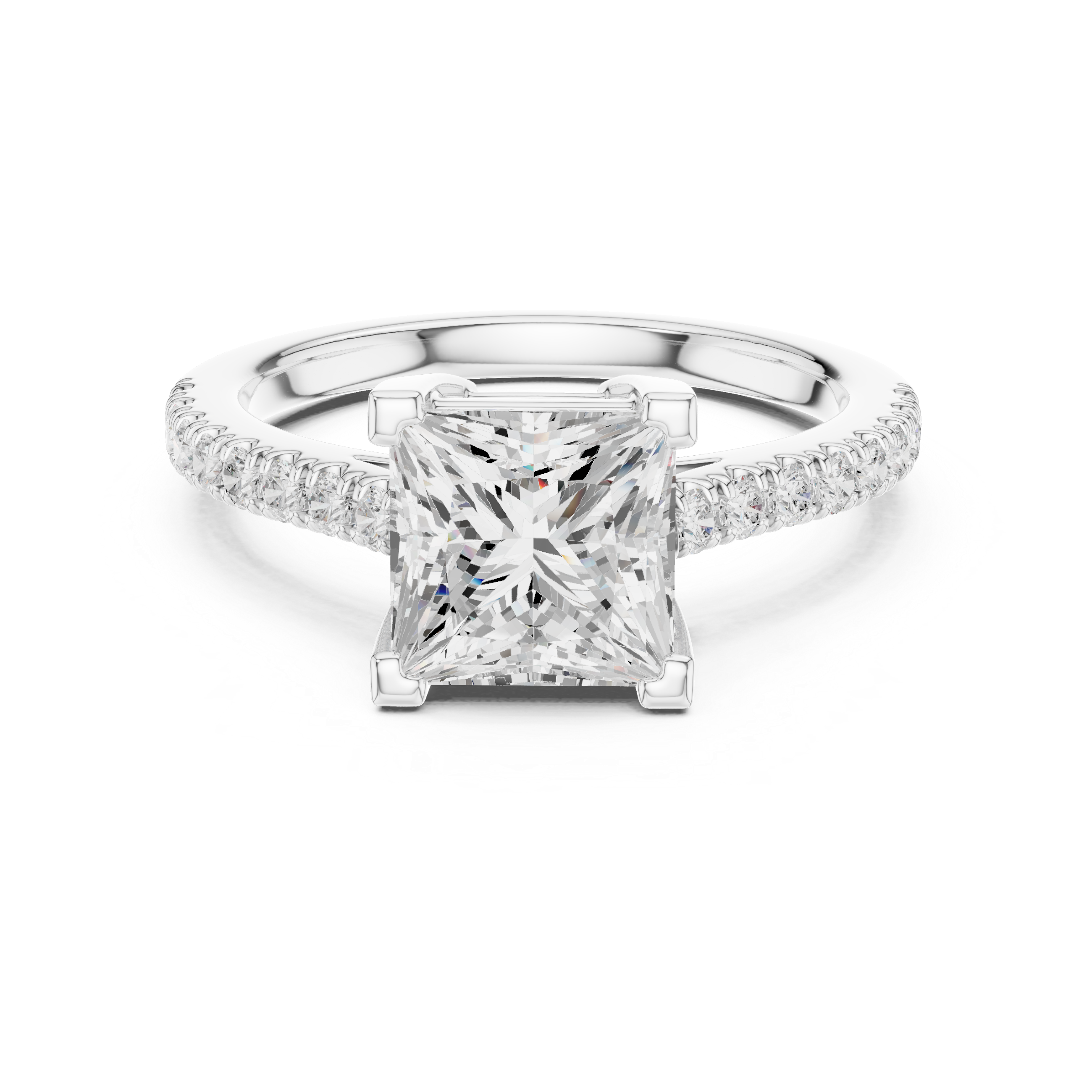 Princess Cut Pavé Solitaire Engagement Ring – 2.30 CT Total Weight Diamond Ring