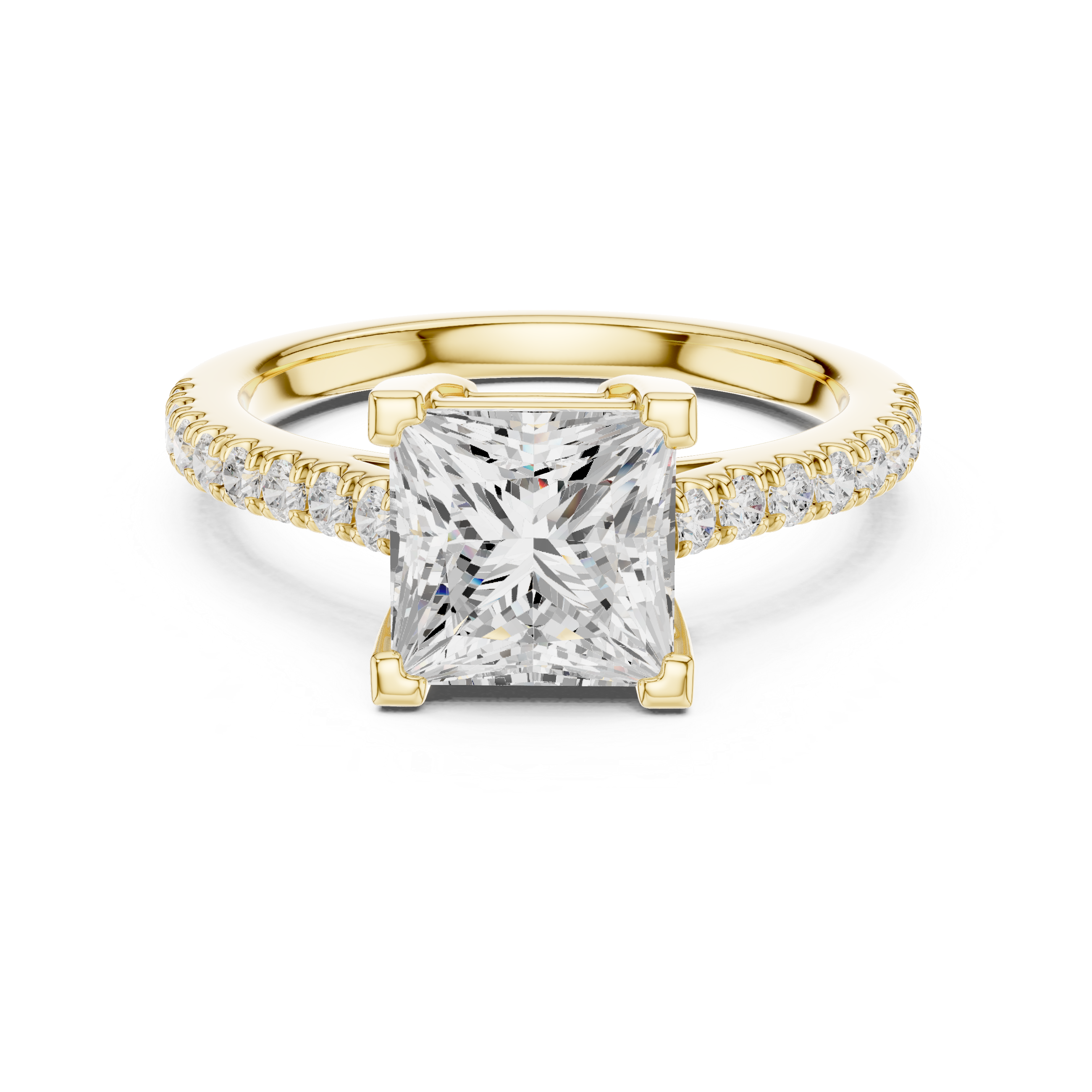 Princess Cut Pavé Solitaire Engagement Ring – 2.30 CT Total Weight Diamond Ring
