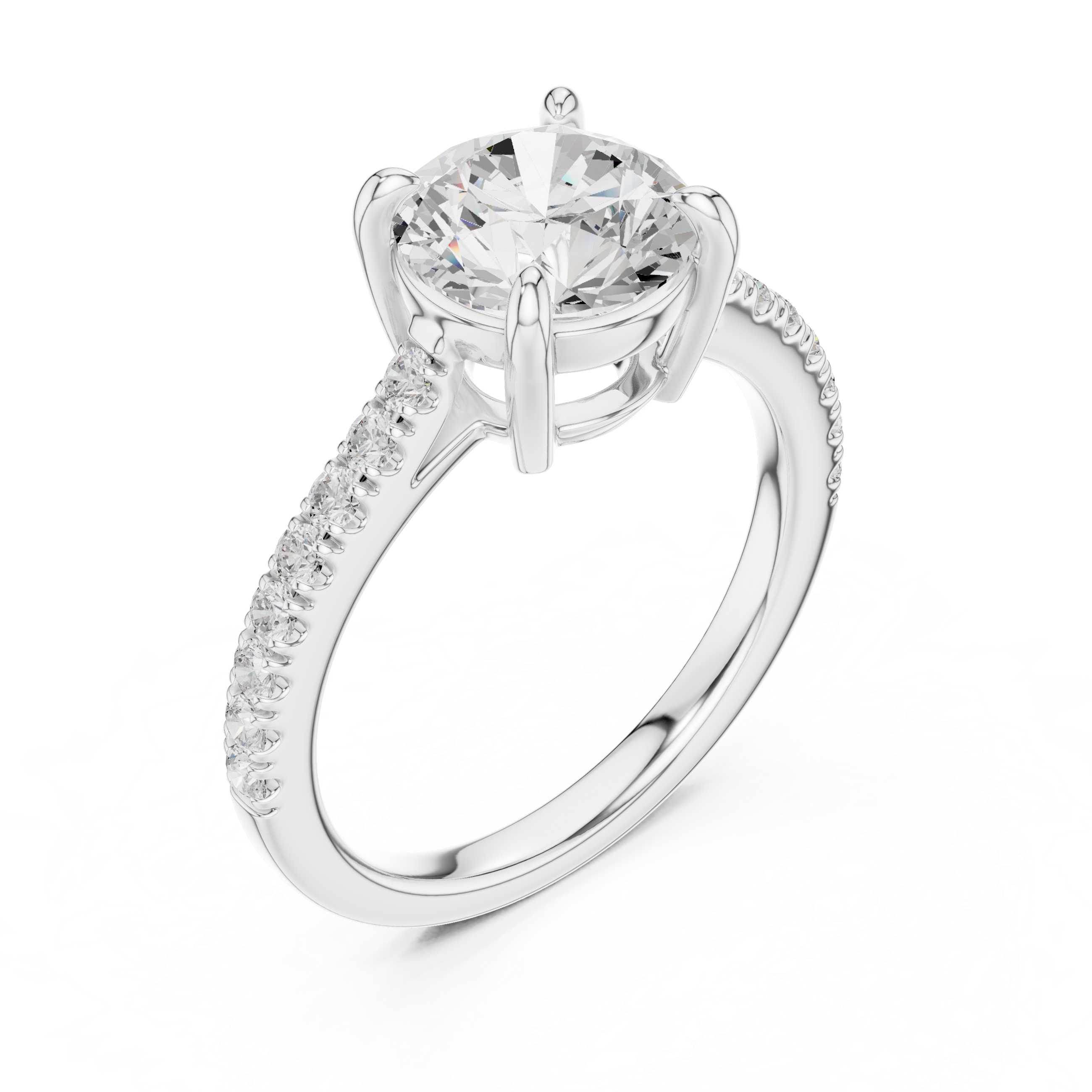 Classic Round Cut Pavé Solitaire Engagement Ring – 2.30 CT Total Weight Diamond Ring