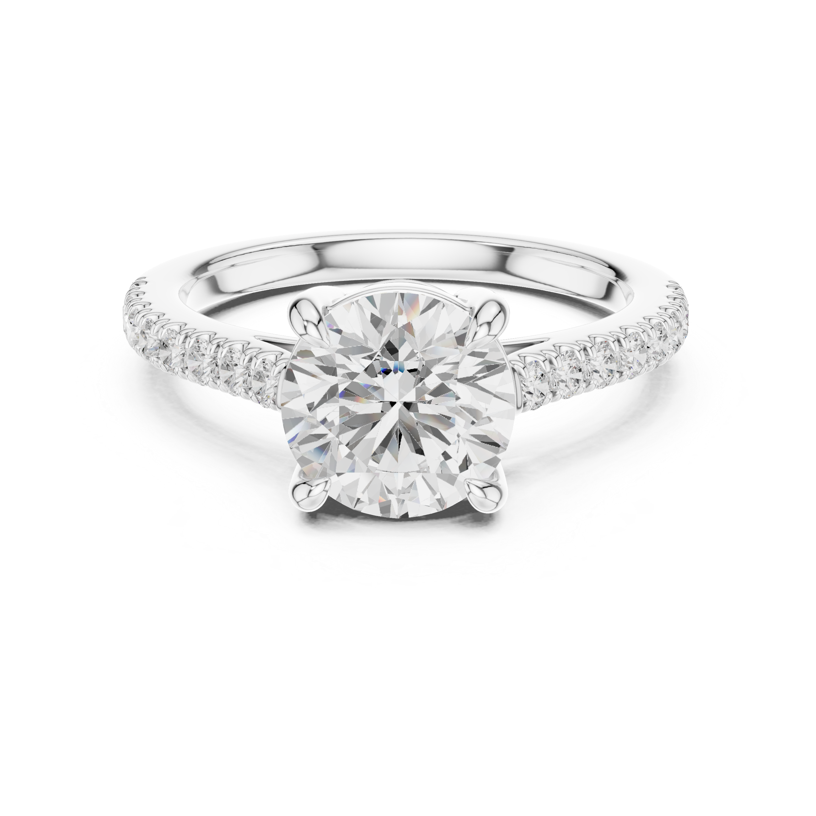 Classic Round Cut Pavé Solitaire Engagement Ring – 2.30 CT Total Weight Diamond Ring