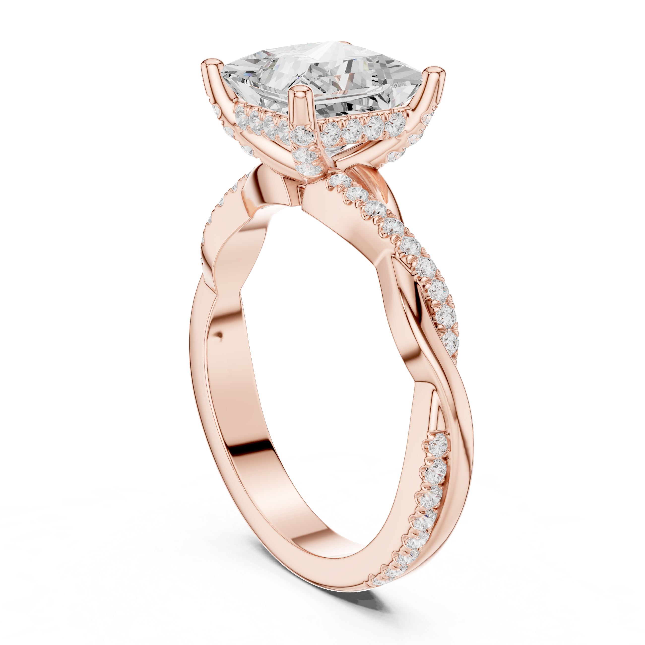 Twisted Pavé Princess Cut Engagement Ring – 2.33 CT Total Weight Diamond Ring