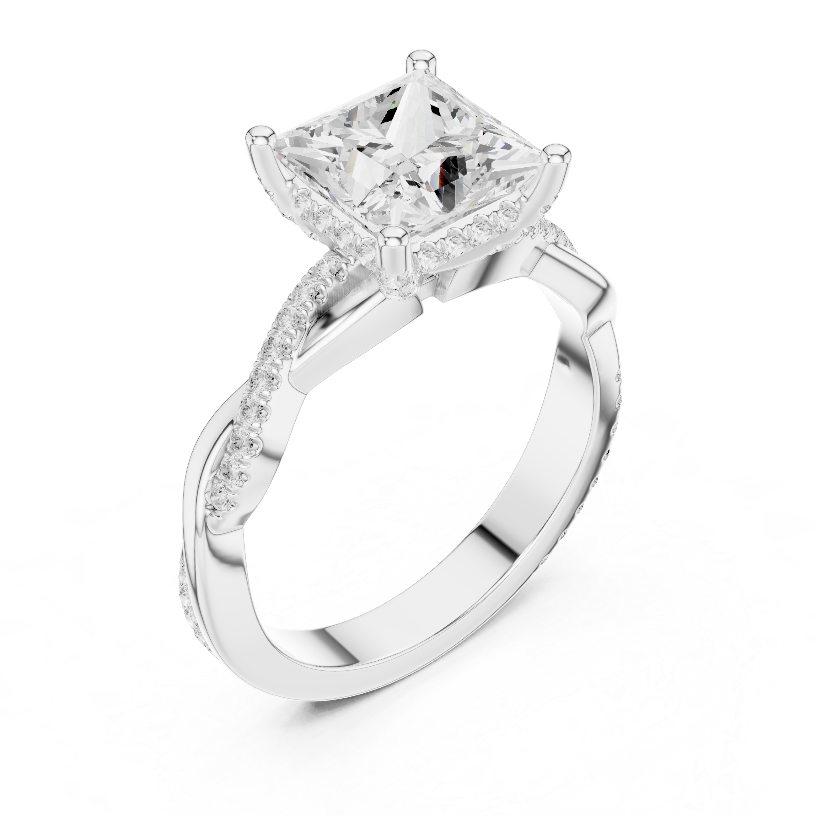 Twisted Pavé Princess Cut Engagement Ring – 2.33 CT Total Weight Diamond Ring
