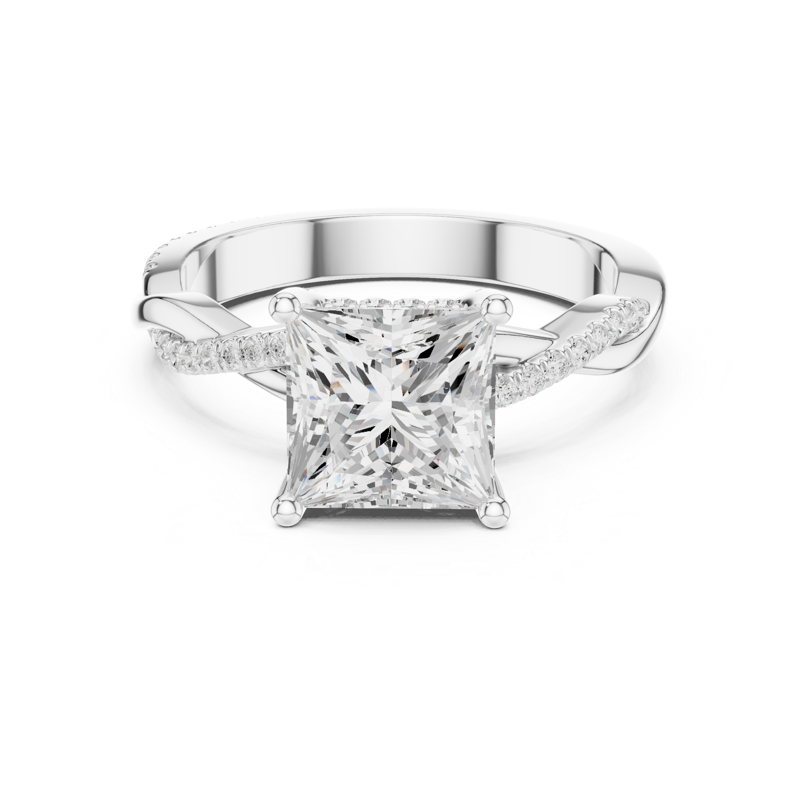 Twisted Pavé Princess Cut Engagement Ring – 2.33 CT Total Weight Diamond Ring