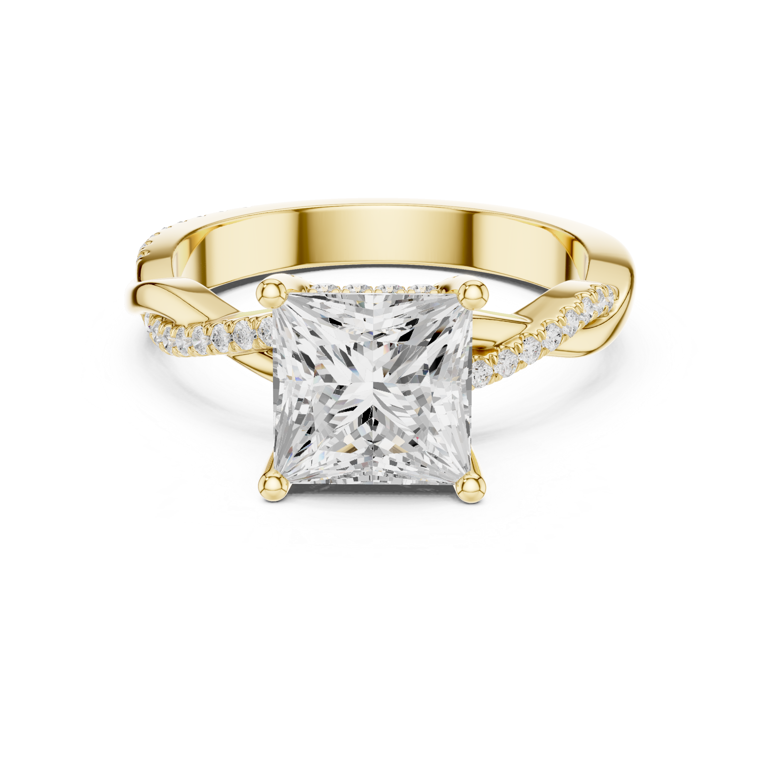 Twisted Pavé Princess Cut Engagement Ring – 2.33 CT Total Weight Diamond Ring