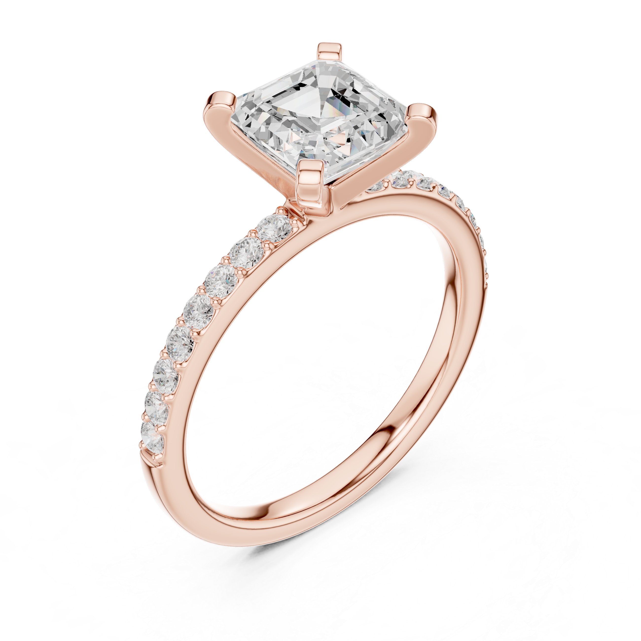 Asscher Cut Pavé Engagement Ring – 2.22 CT Total Weight Diamond Ring