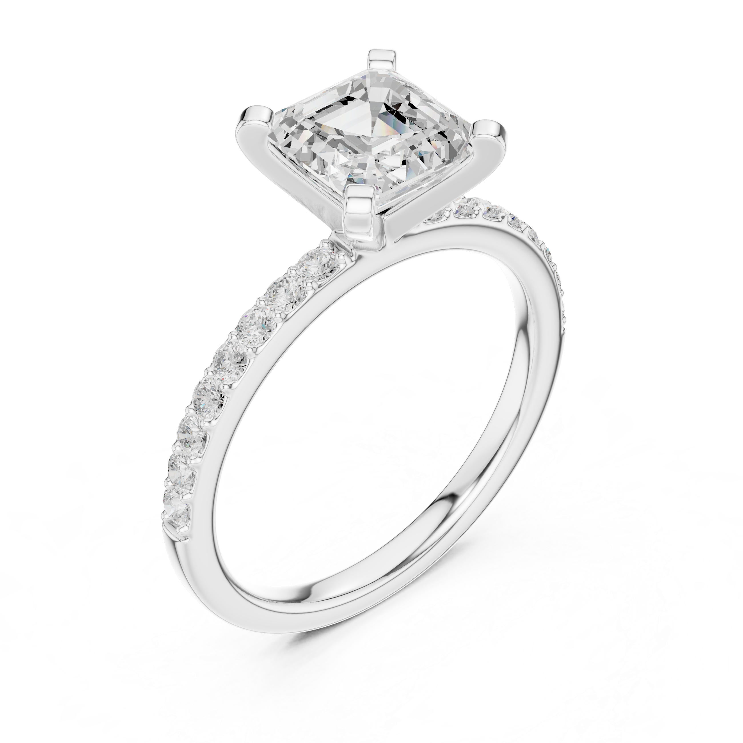 Asscher Cut Pavé Engagement Ring – 2.22 CT Total Weight Diamond Ring