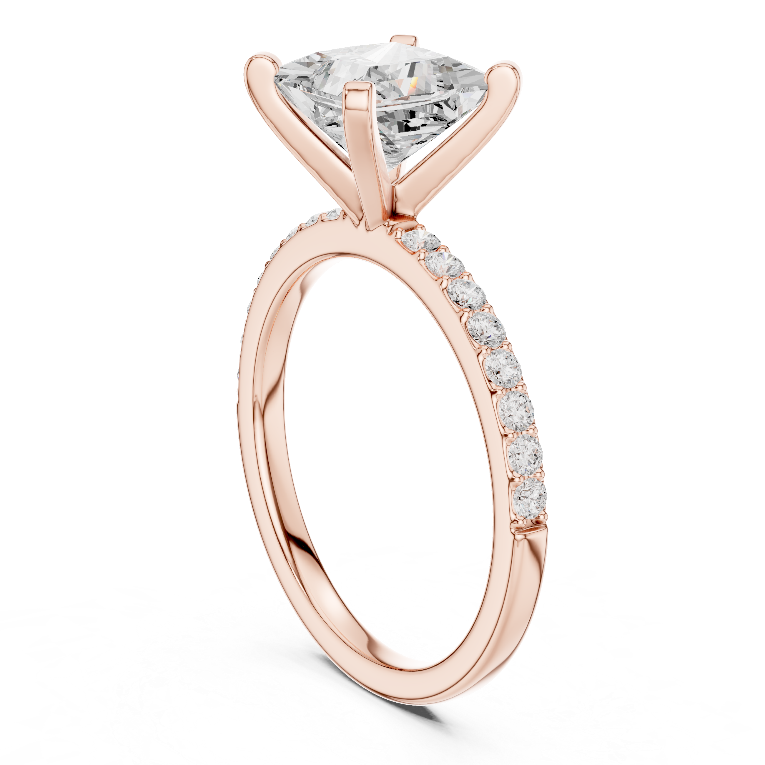 Princess Cut Pavé Engagement Ring – 2.22 CT Total Weight Solitaire Ring