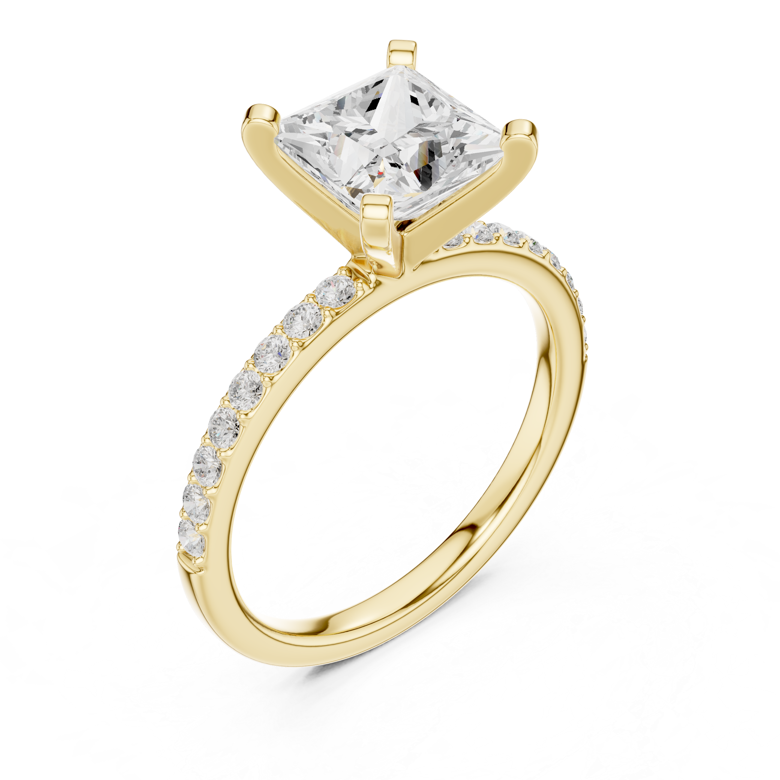 Princess Cut Pavé Engagement Ring – 2.22 CT Total Weight Solitaire Ring