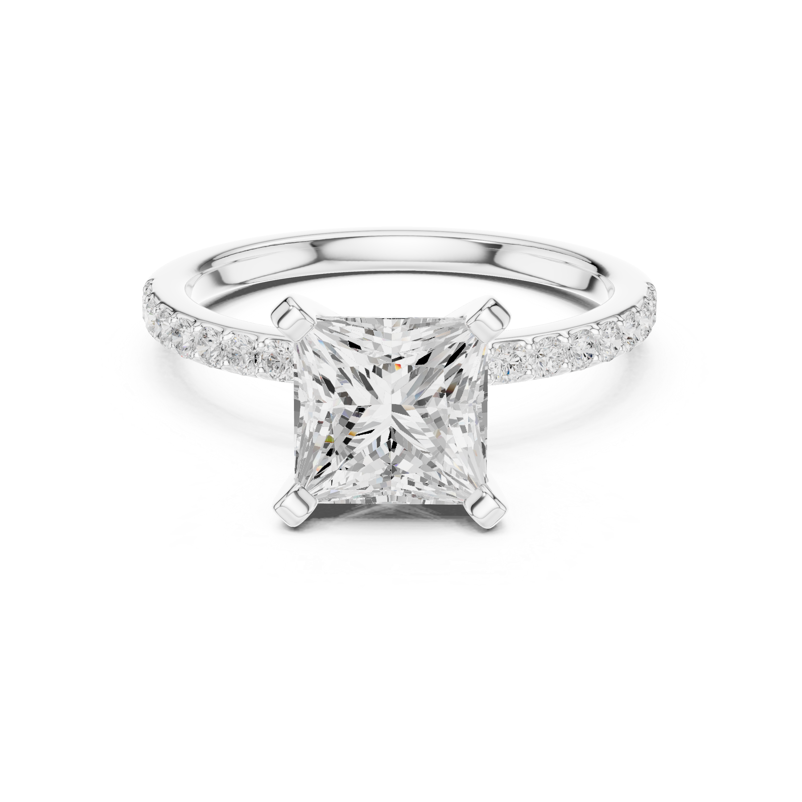 Princess Cut Pavé Engagement Ring – 2.22 CT Total Weight Solitaire Ring