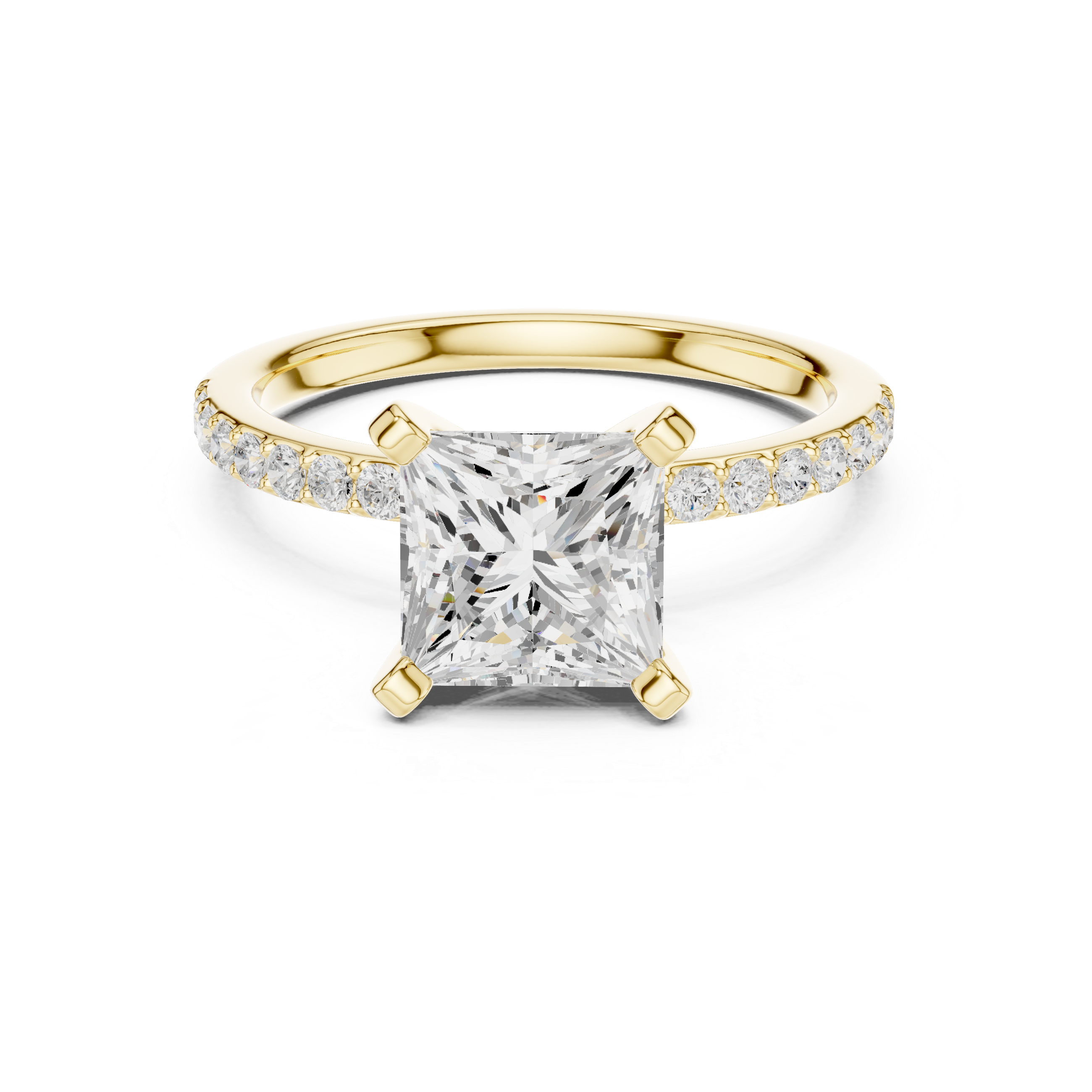Princess Cut Pavé Engagement Ring – 2.22 CT Total Weight Solitaire Ring