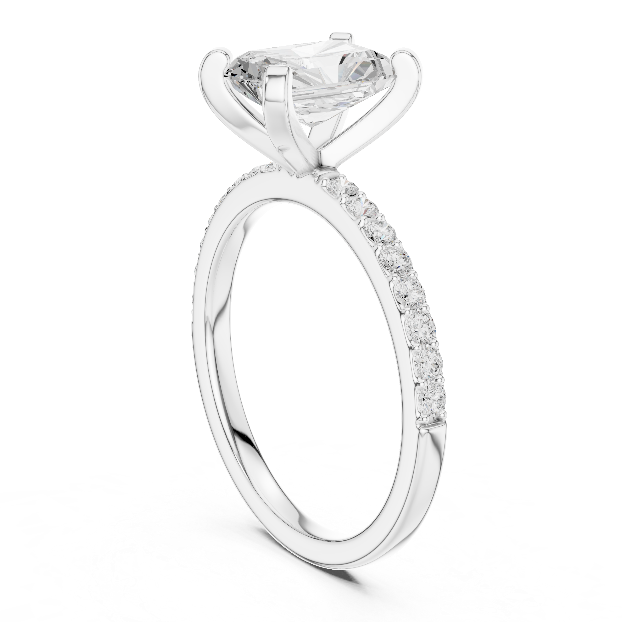 Radiant Cut Hidden Halo Engagement Ring with Pavé Band – 2.22 CT Total Weight