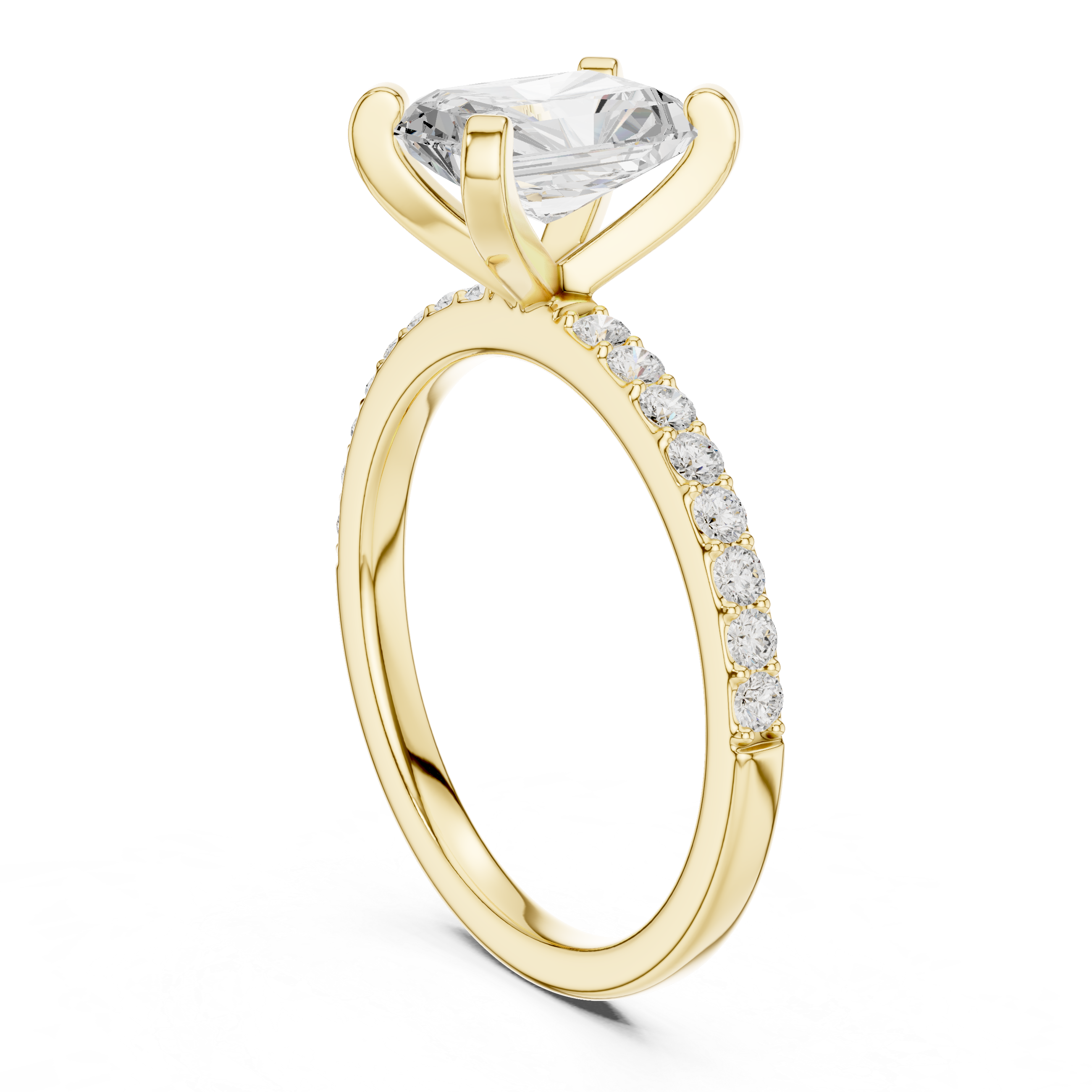 Radiant Cut Hidden Halo Engagement Ring with Pavé Band – 2.22 CT Total Weight