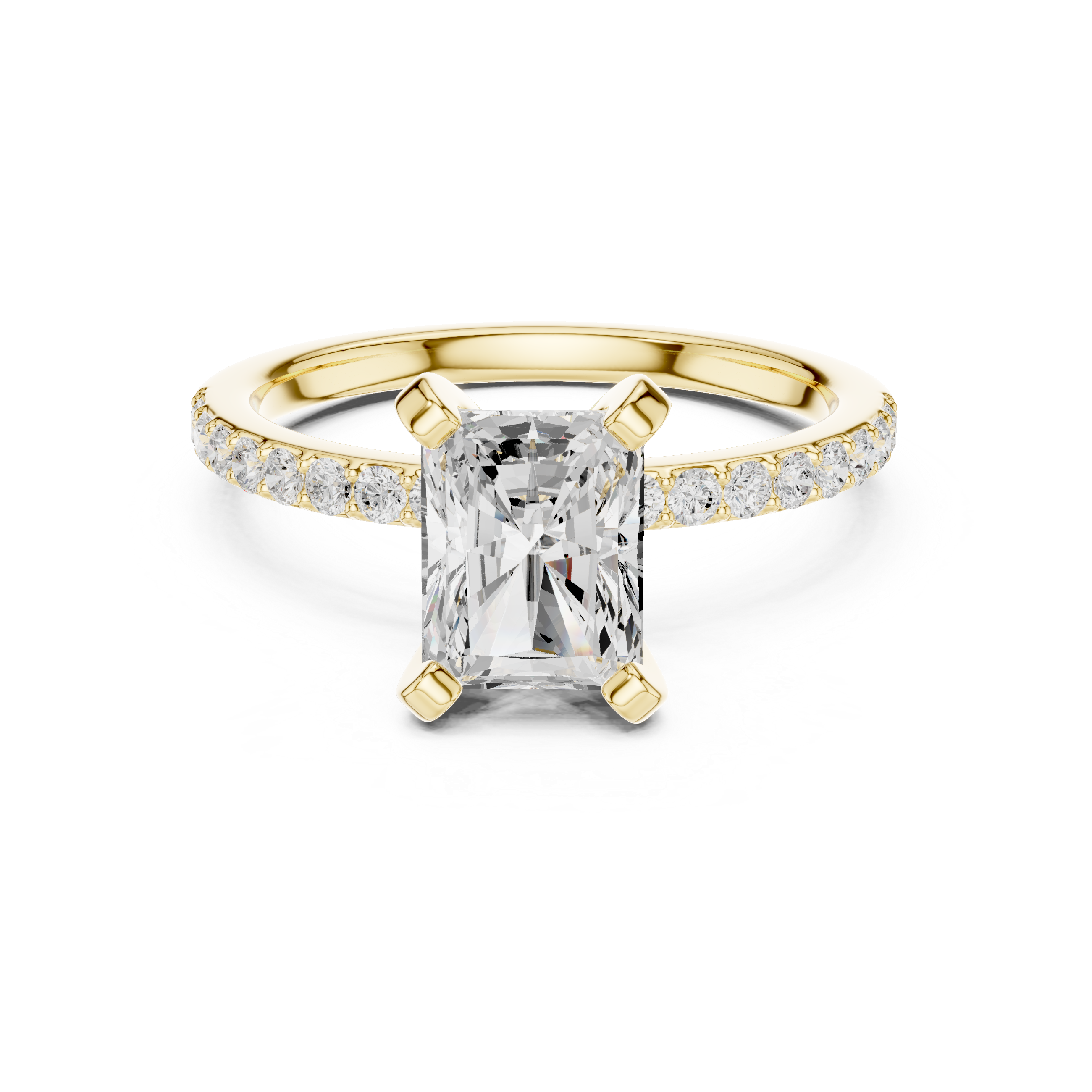 Radiant Cut Hidden Halo Engagement Ring with Pavé Band – 2.22 CT Total Weight