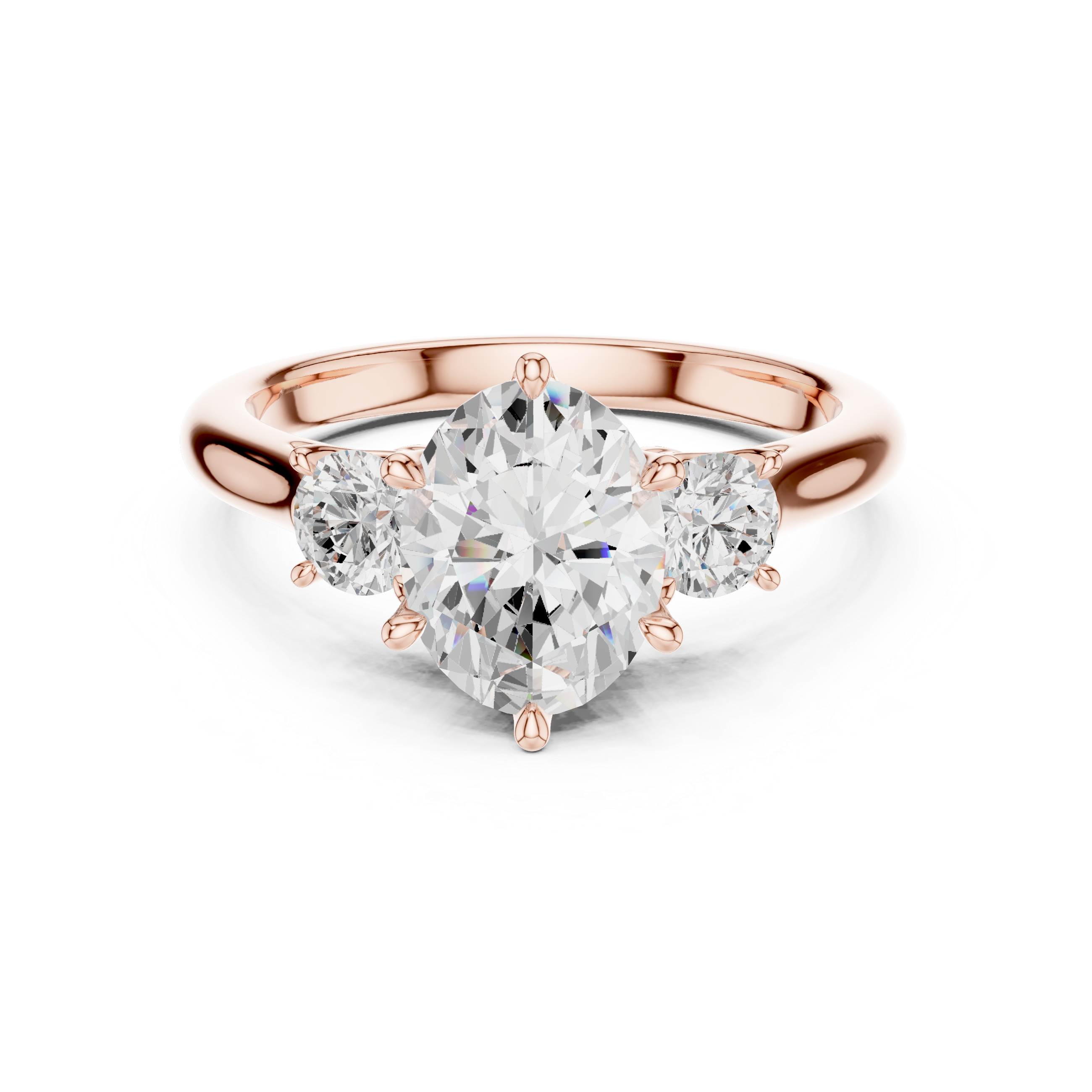 Oval Cut Three Stone Engagement Ring with Round Side Diamonds