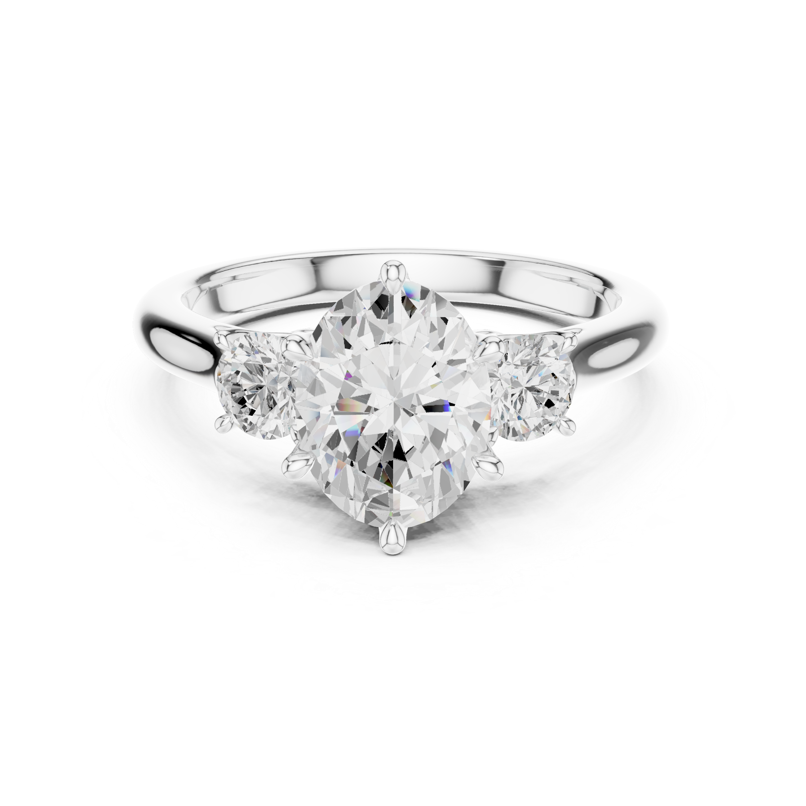 Oval Cut Three Stone Engagement Ring with Round Side Diamonds