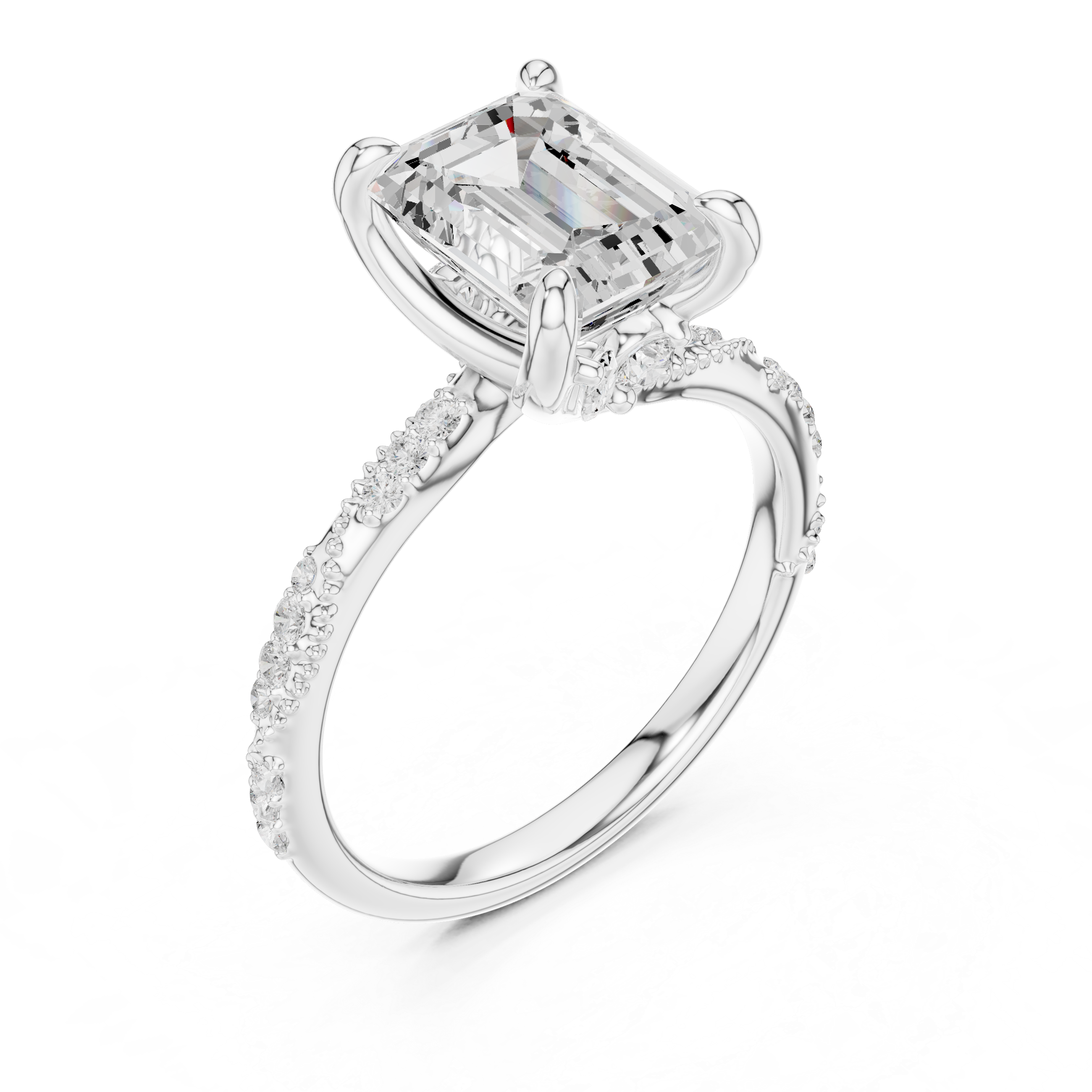 Twisted Pavé Emerald Cut Engagement Ring with Marquise Diamond Accents