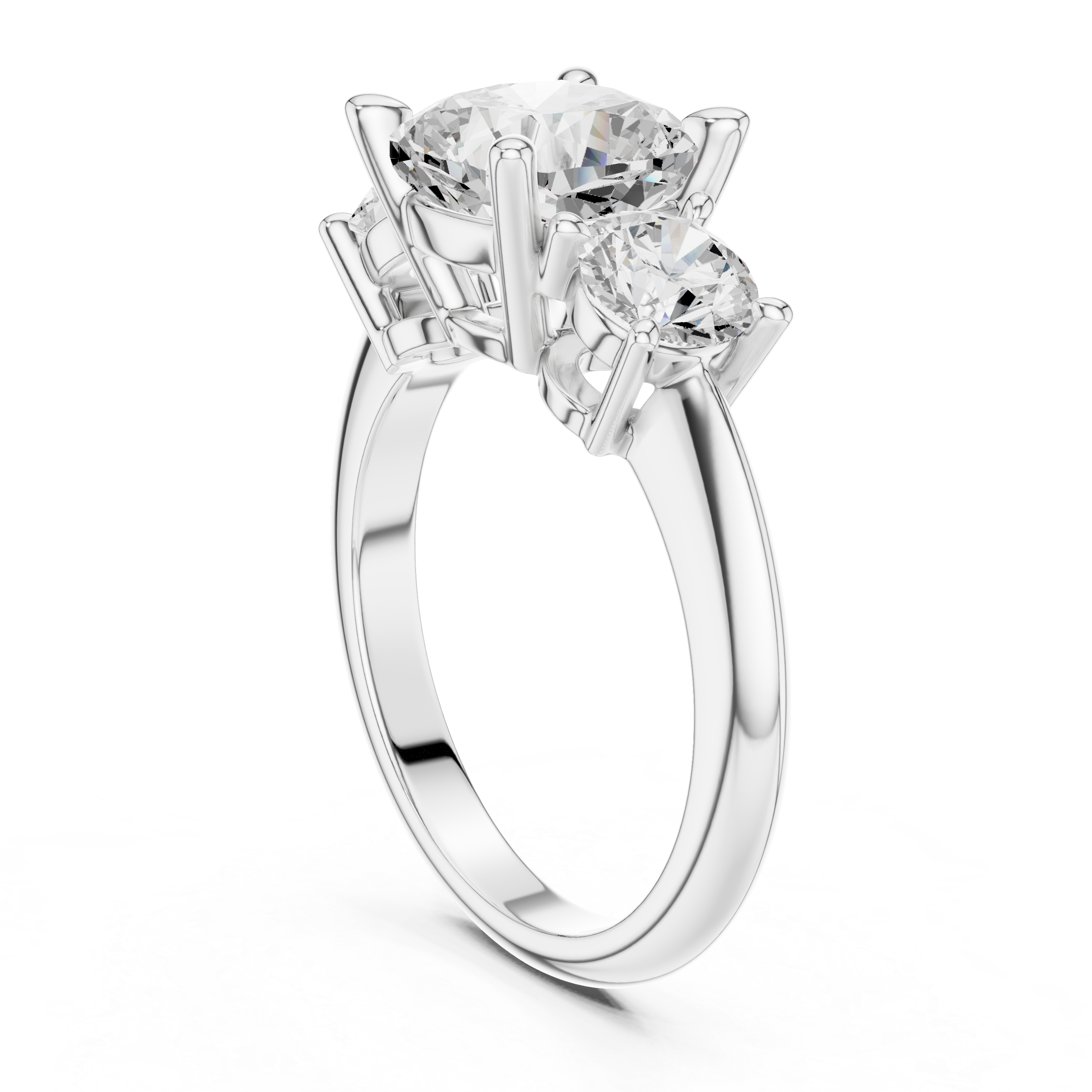 Cushion Cut Three Stone Engagement Ring with Round Diamond Side Stones