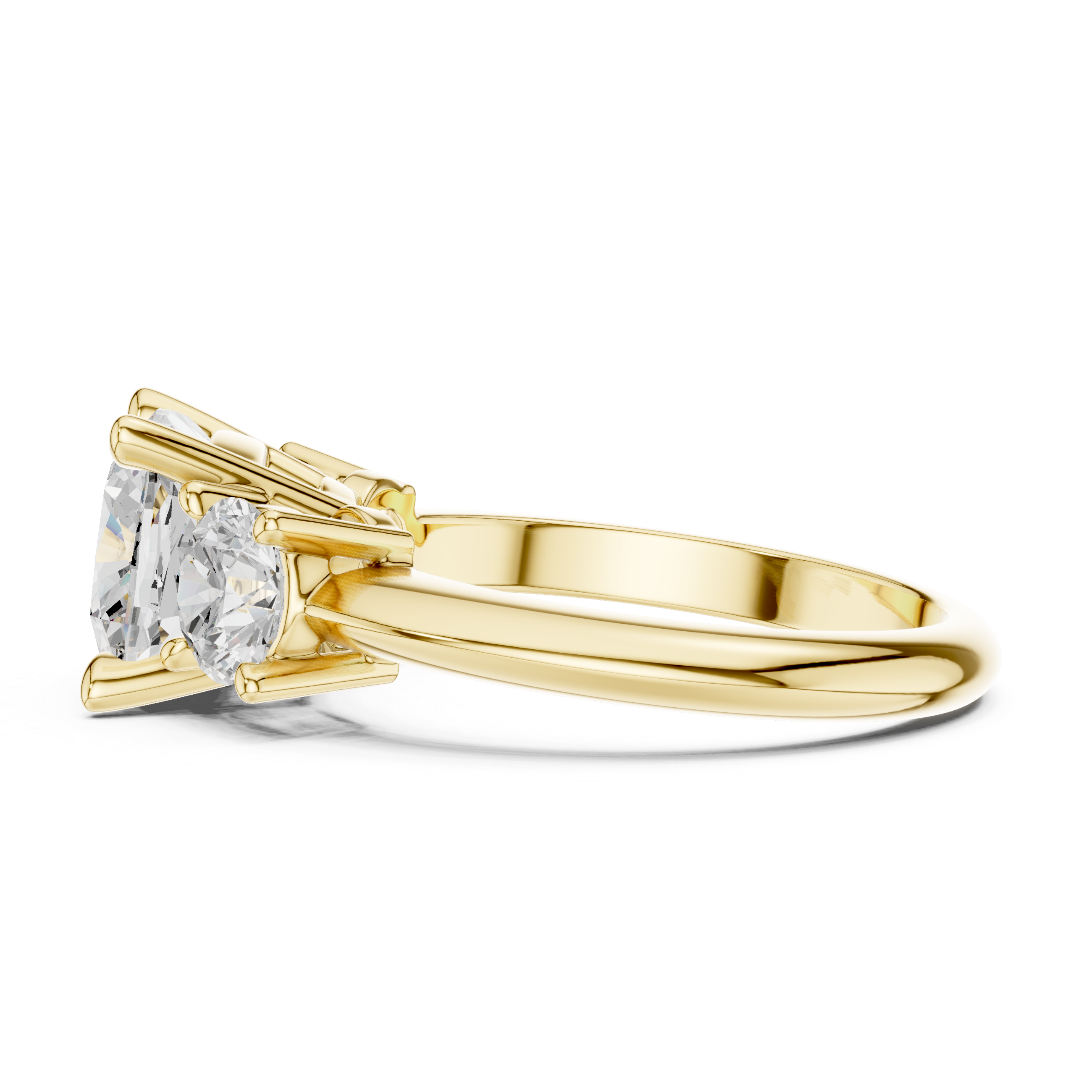 Cushion Cut Three Stone Engagement Ring with Round Diamond Side Stones