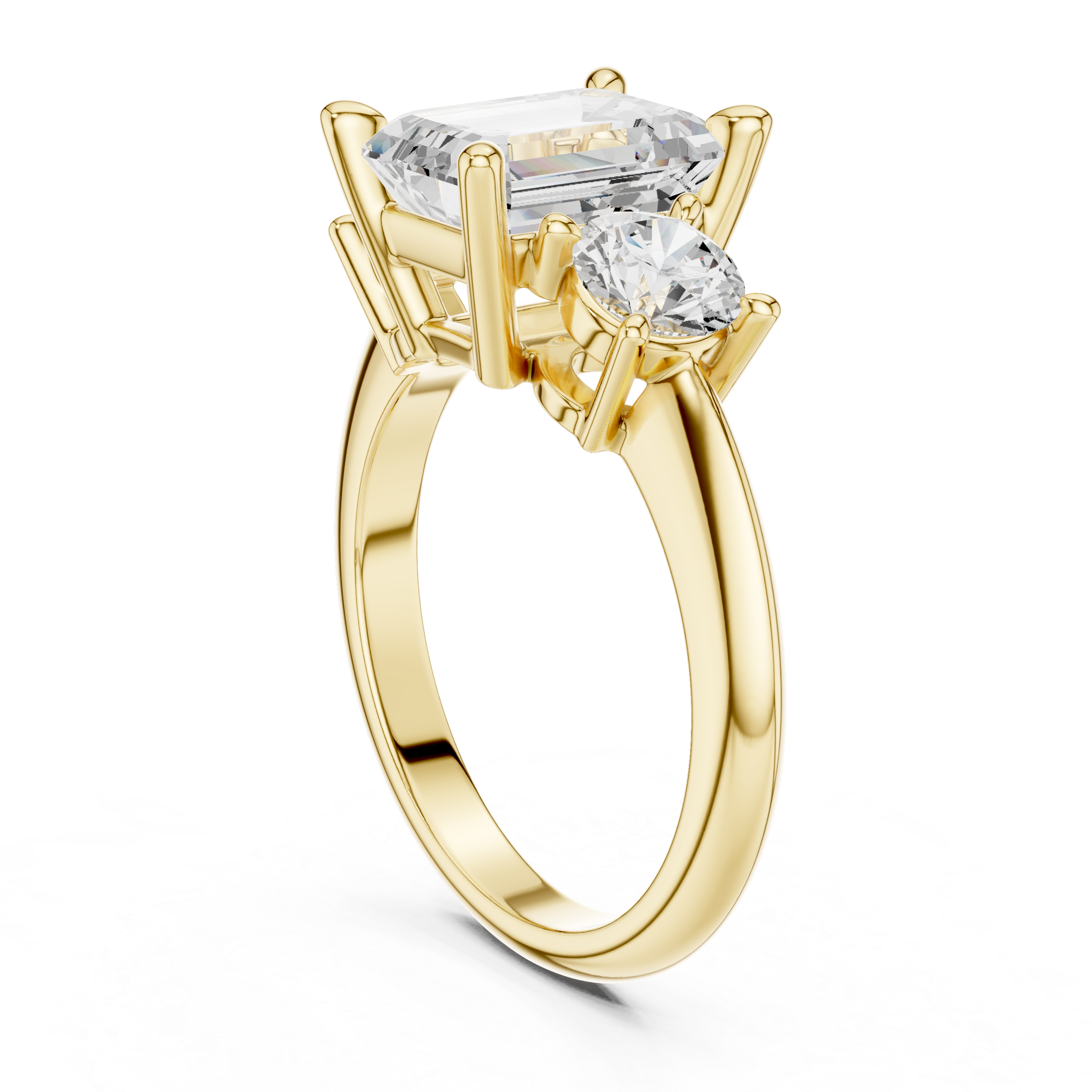 Emerald Cut Three Stone Engagement Ring with Round Diamond Side Stones