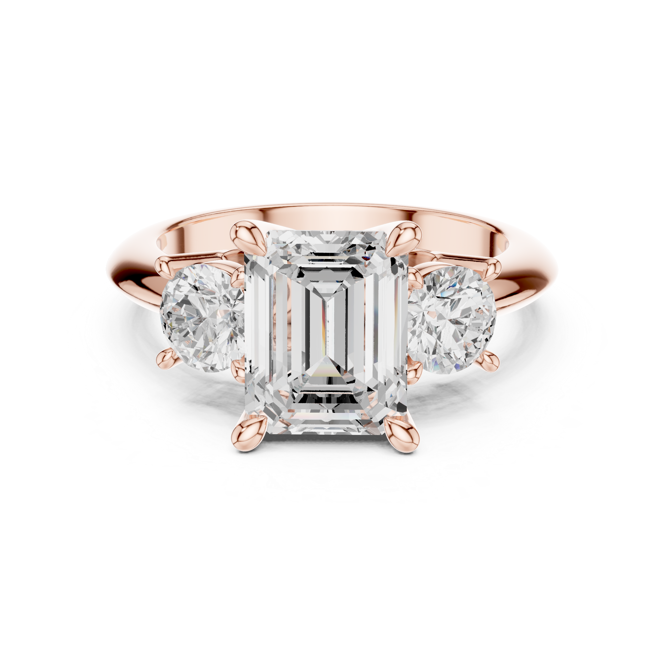 Emerald Cut Three Stone Engagement Ring with Round Diamond Side Stones