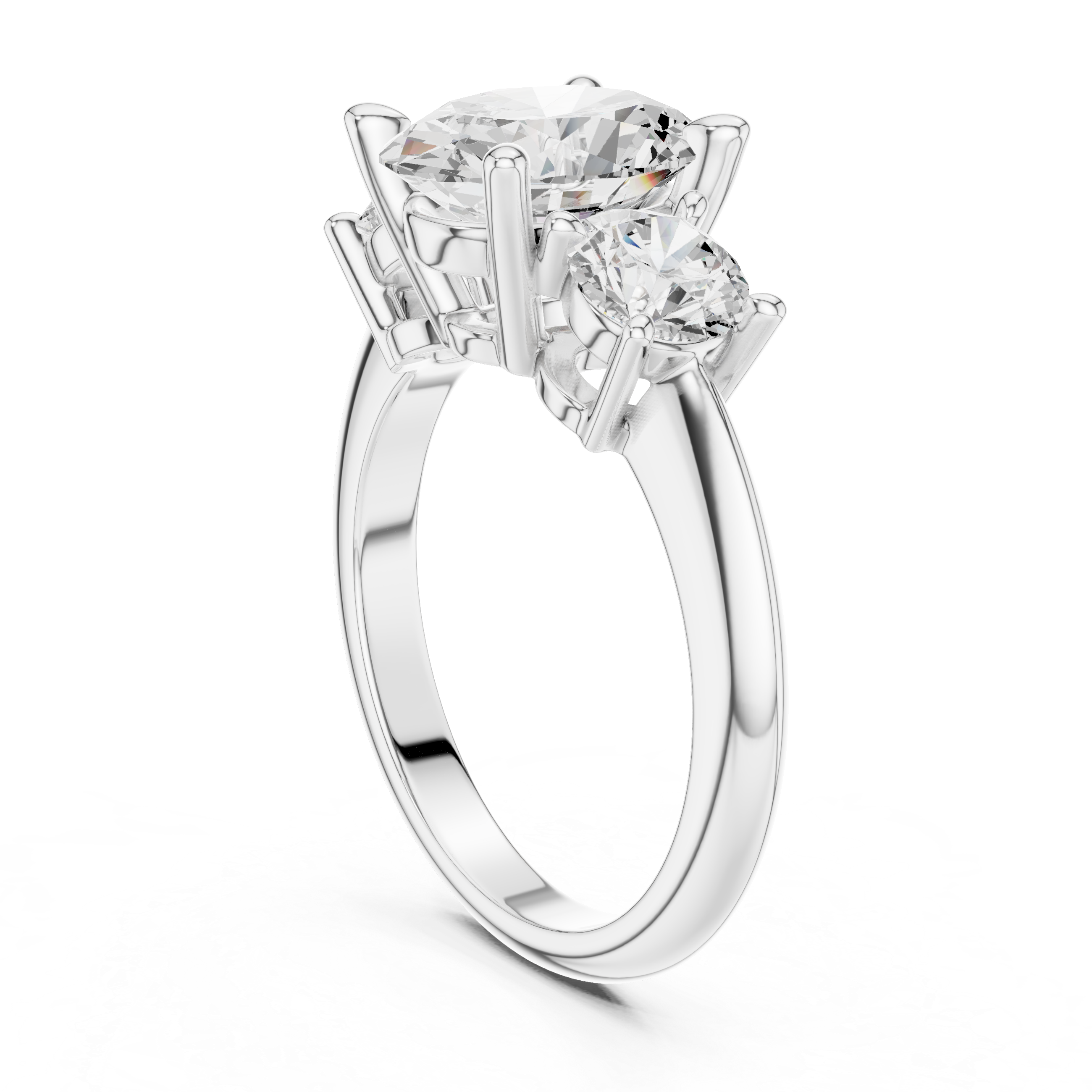 Oval Cut Three Stone Engagement Ring with Round Diamond Side Stones