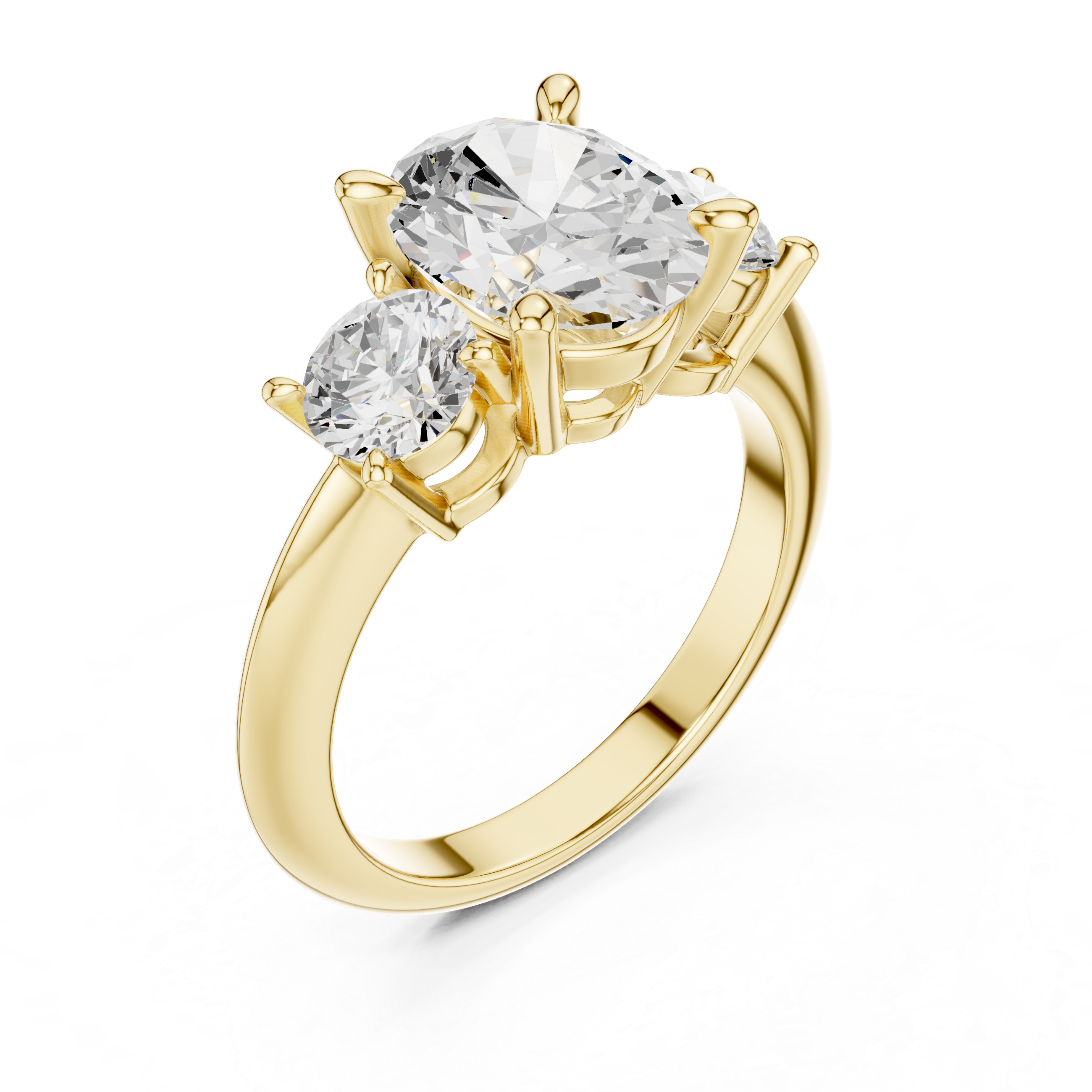 Oval Cut Three Stone Engagement Ring with Round Diamond Side Stones