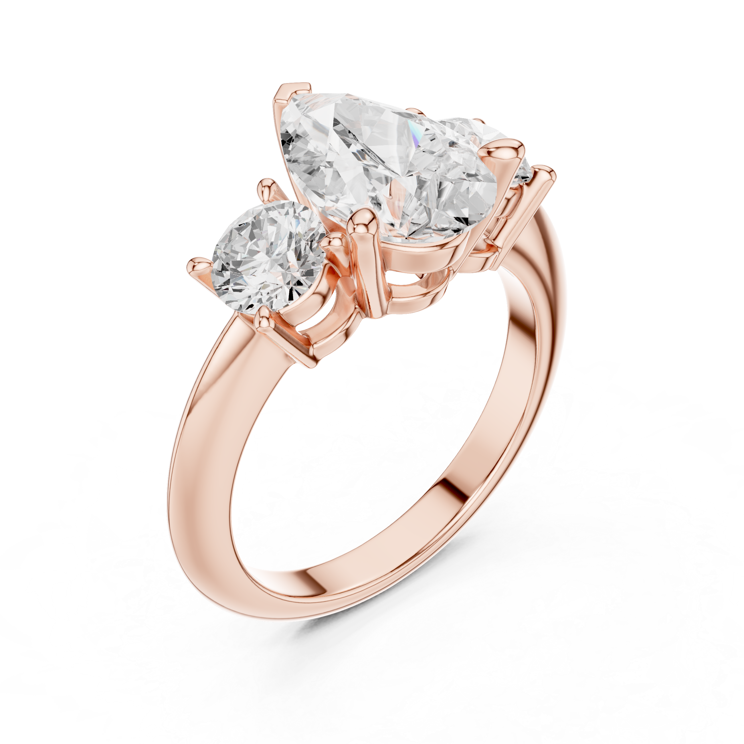 Pear Cut Three Stone Engagement Ring with Round Diamond Side Stones