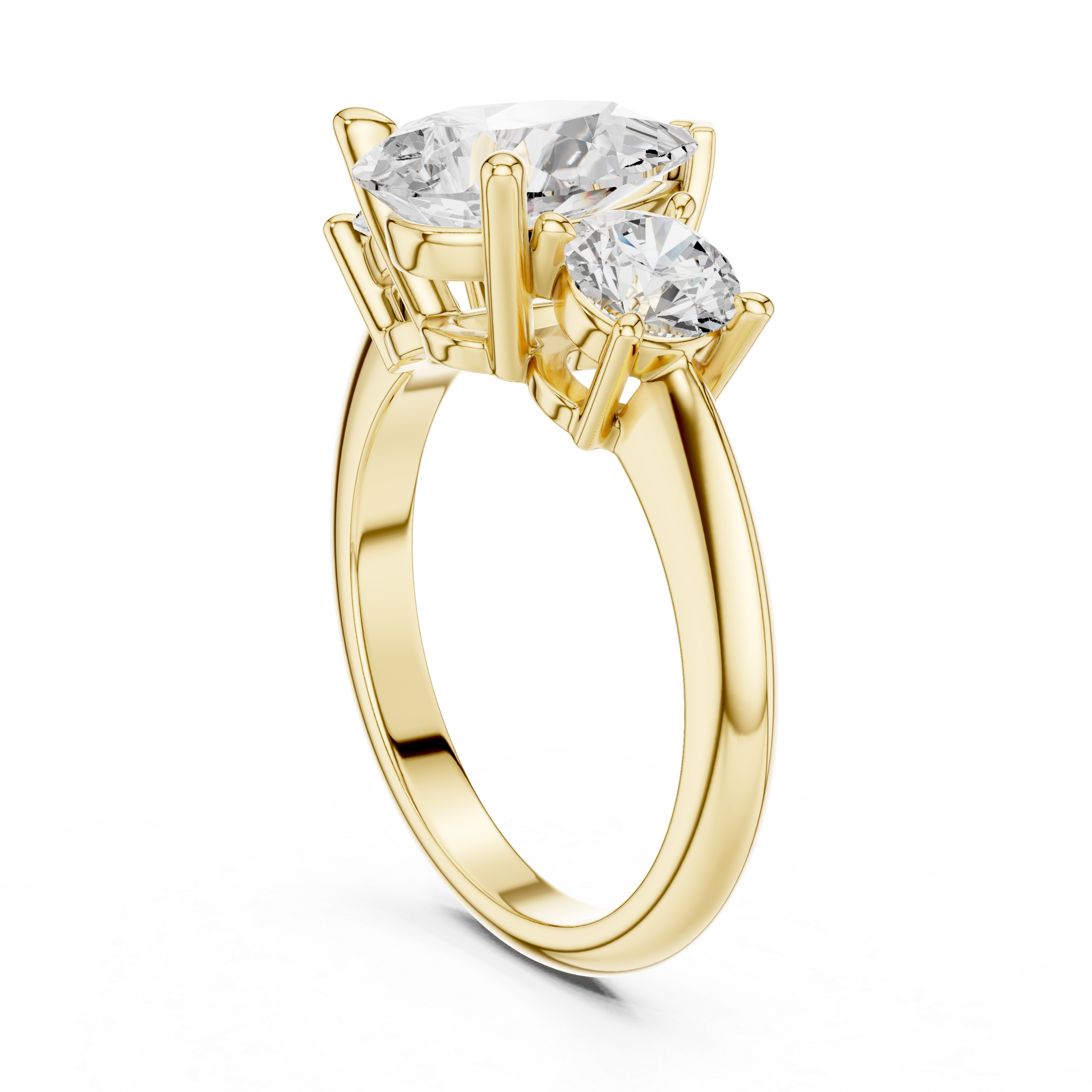 Pear Cut Three Stone Engagement Ring with Round Diamond Side Stones