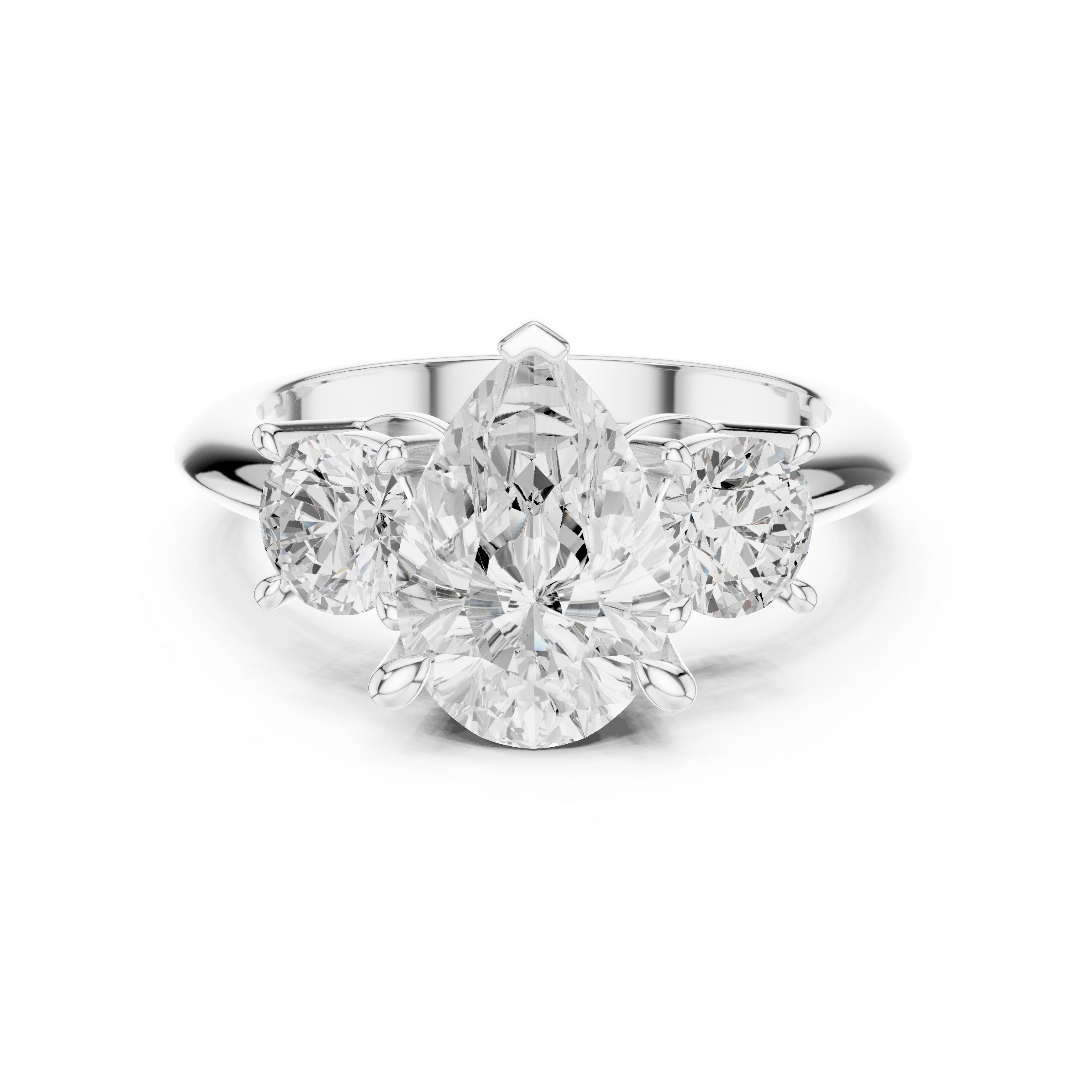 Pear Cut Three Stone Engagement Ring with Round Diamond Side Stones