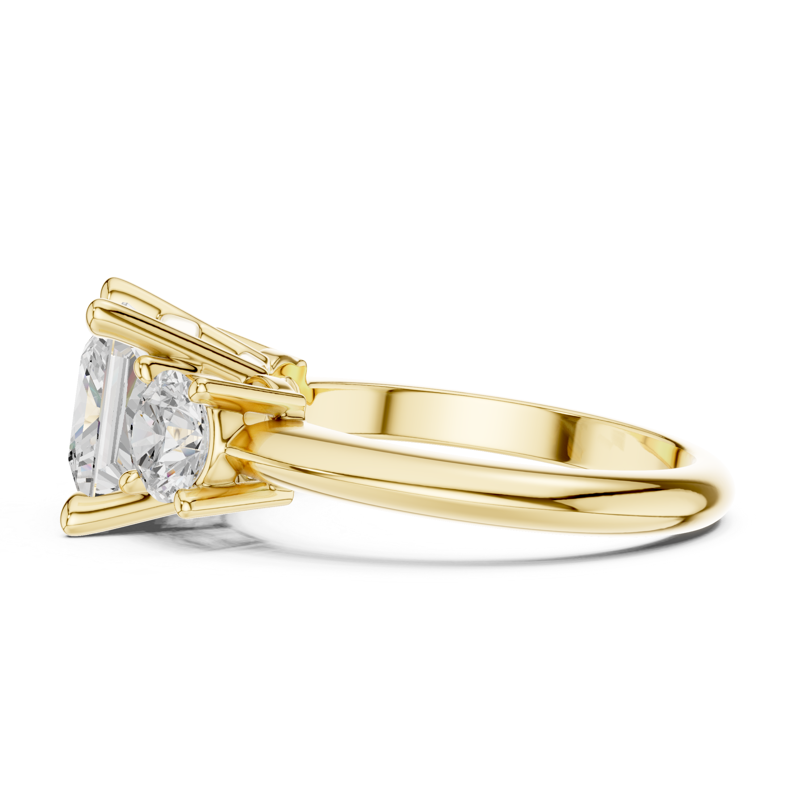 Princess Cut Three Stone Engagement Ring with Round Diamond Side Stones