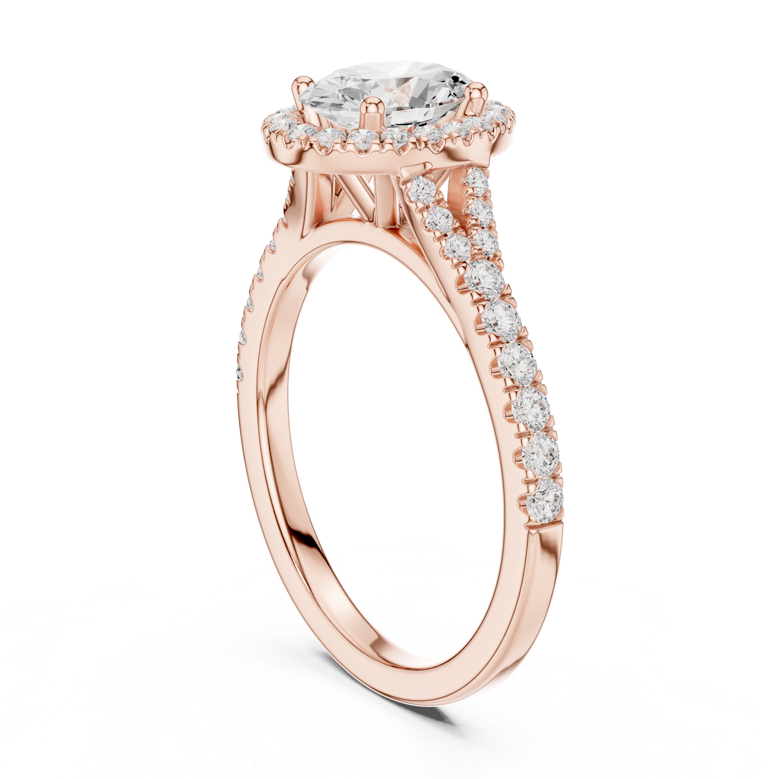 Oval Cut Halo Engagement Ring with Pavé Split Shank Diamond Band