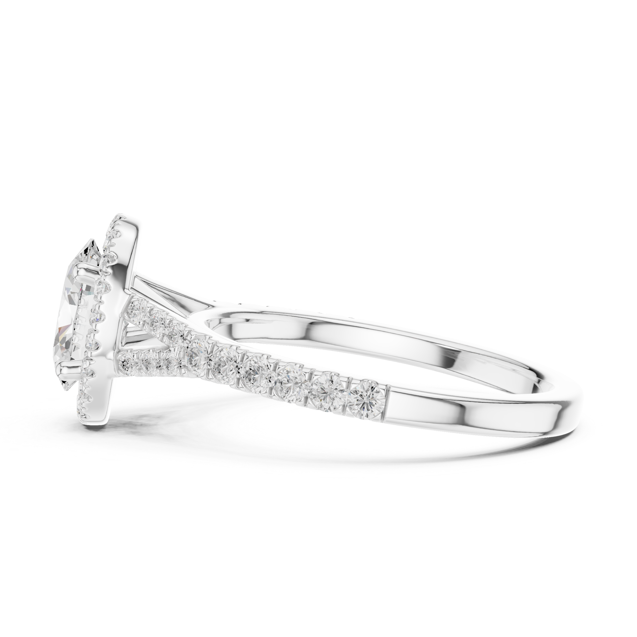 Oval Cut Halo Engagement Ring with Pavé Split Shank Diamond Band