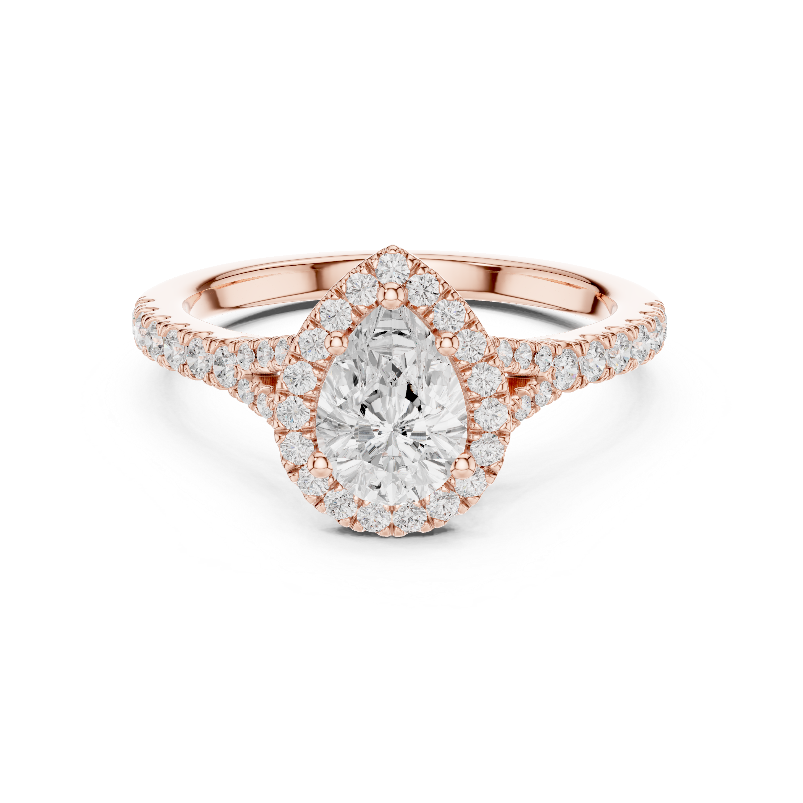 Pear Cut Halo Engagement Ring with Pavé Split Shank Diamond Band