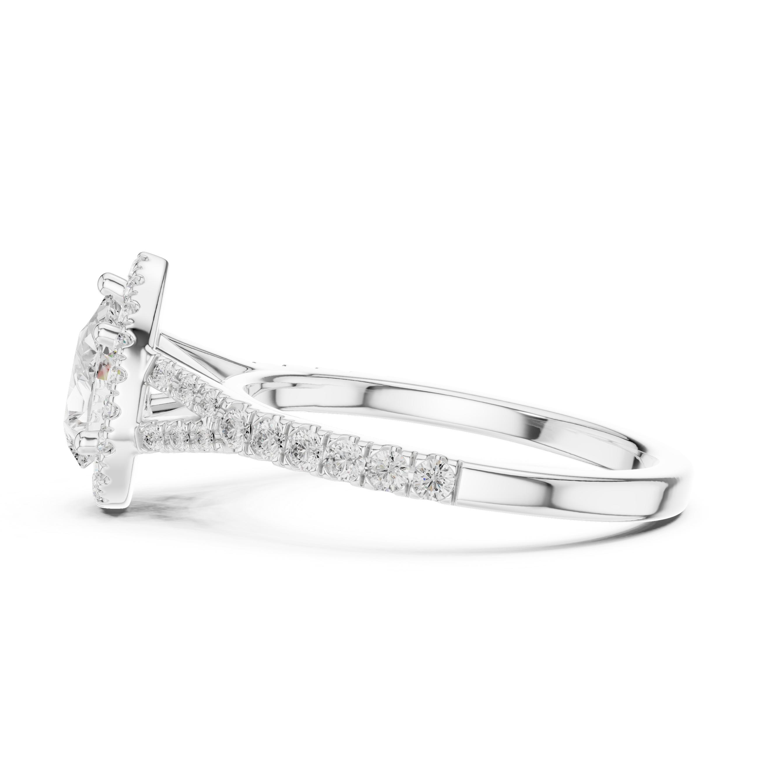 Pear Cut Halo Engagement Ring with Pavé Split Shank Diamond Band